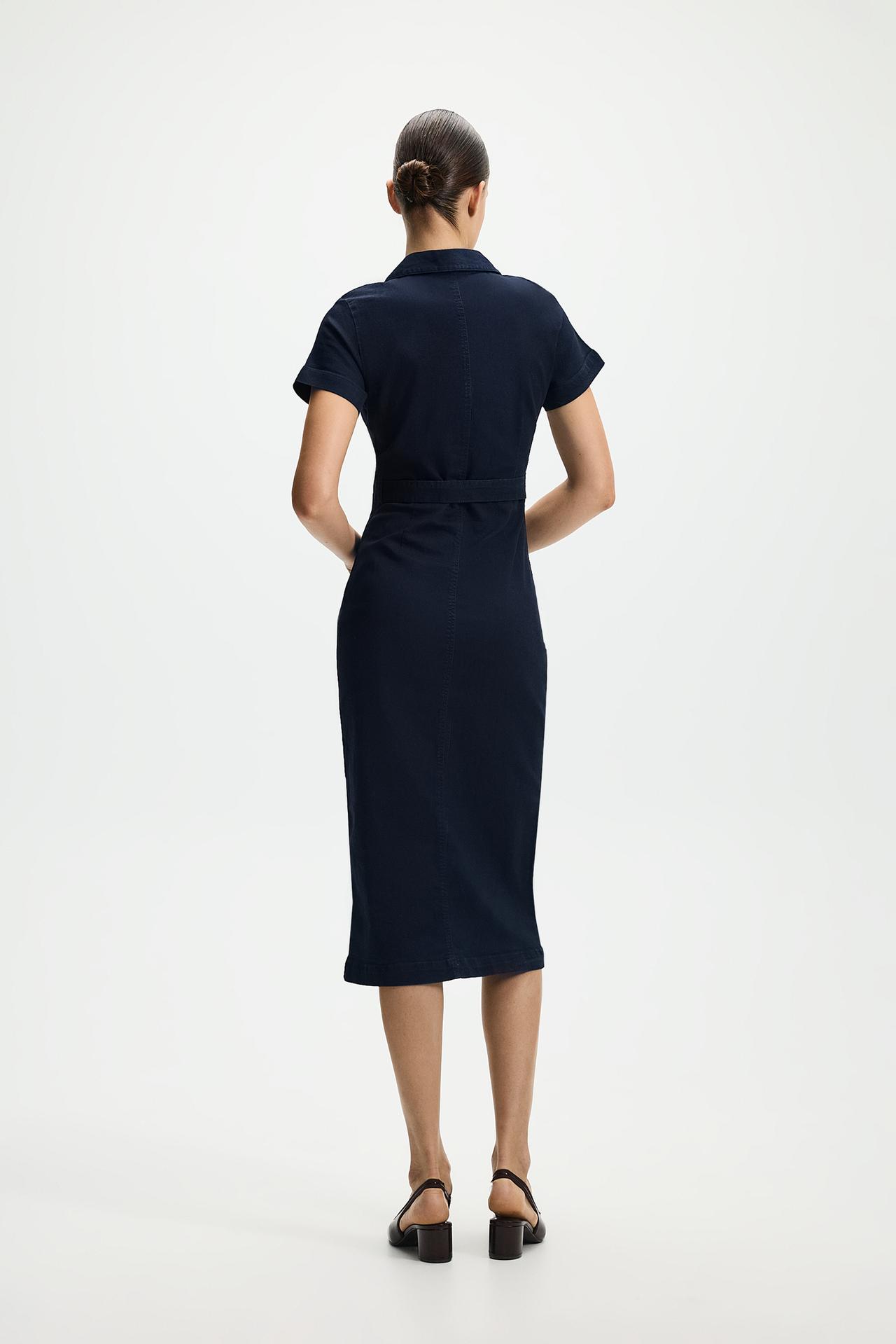 Fitted denim button-front dress — BLUE