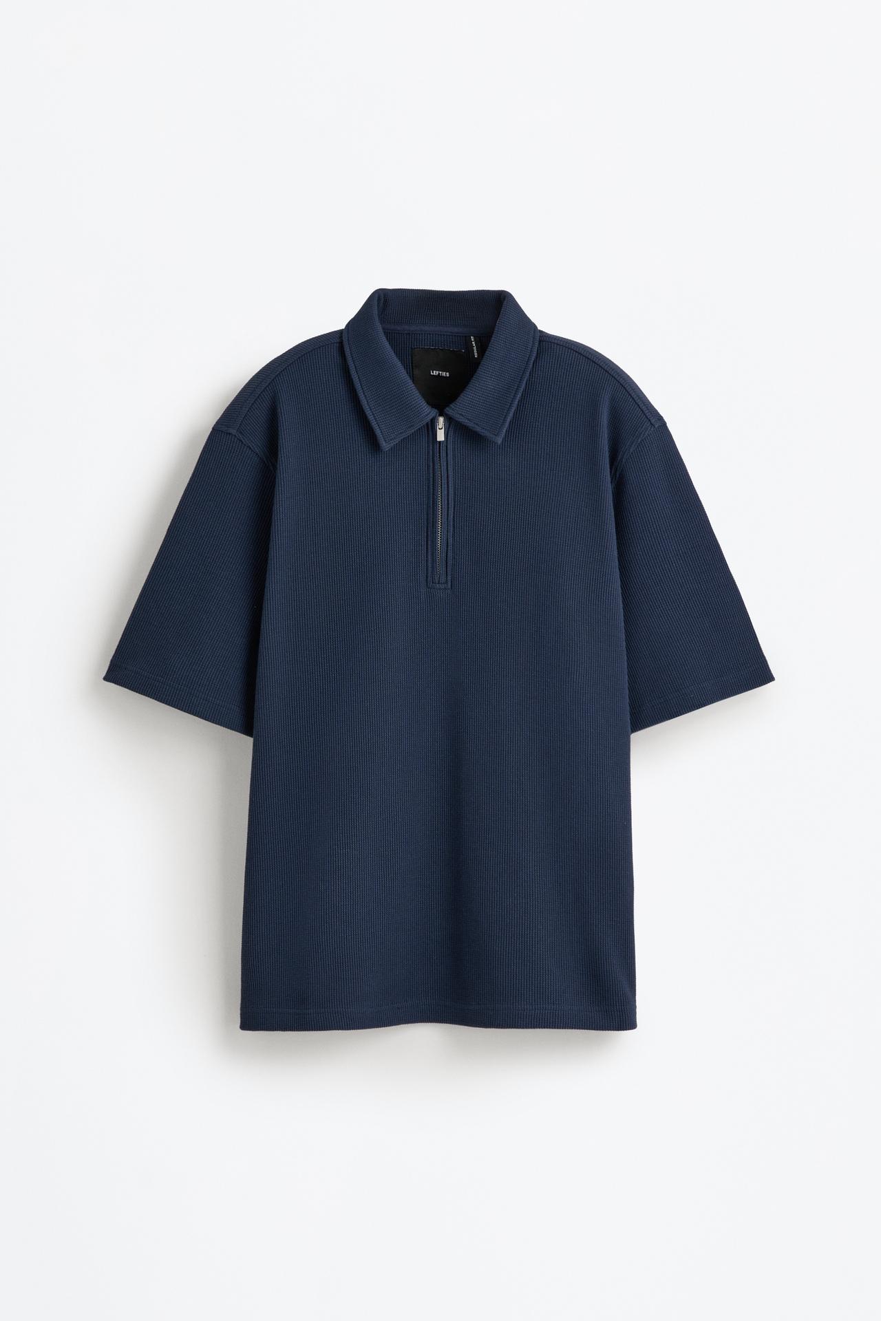 Waffle texture polo shirt — NAVY