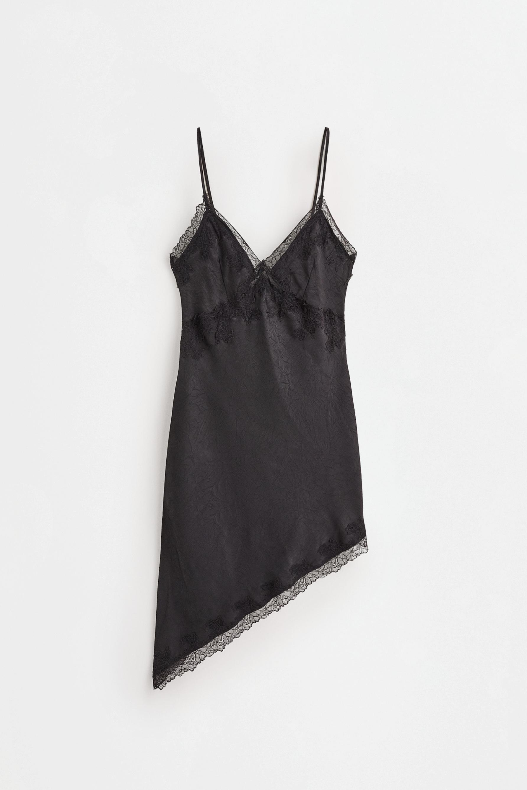Short asymmetric slip dress — BLACK