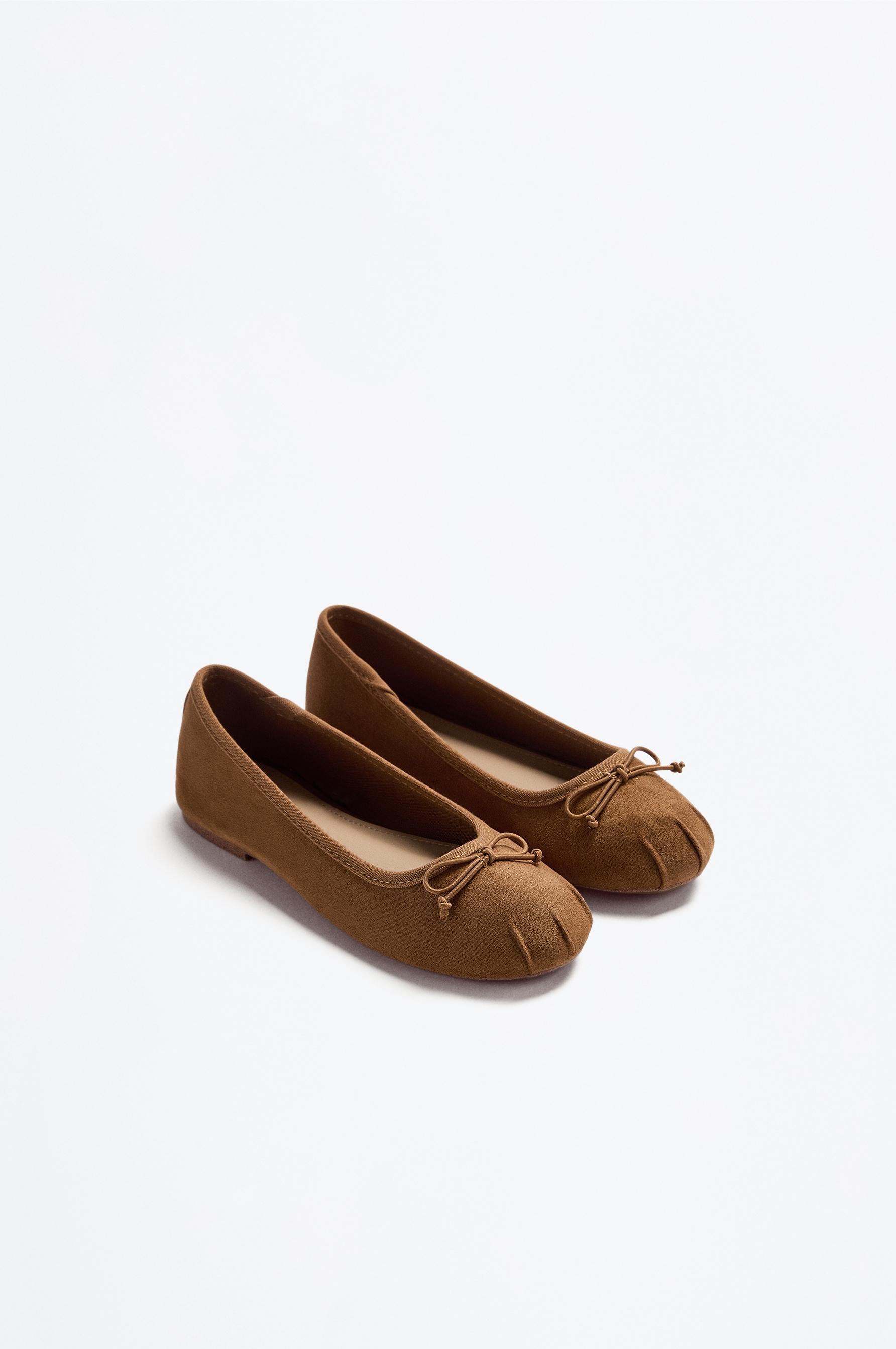 Ballet flats with ruched bow — LEATHER