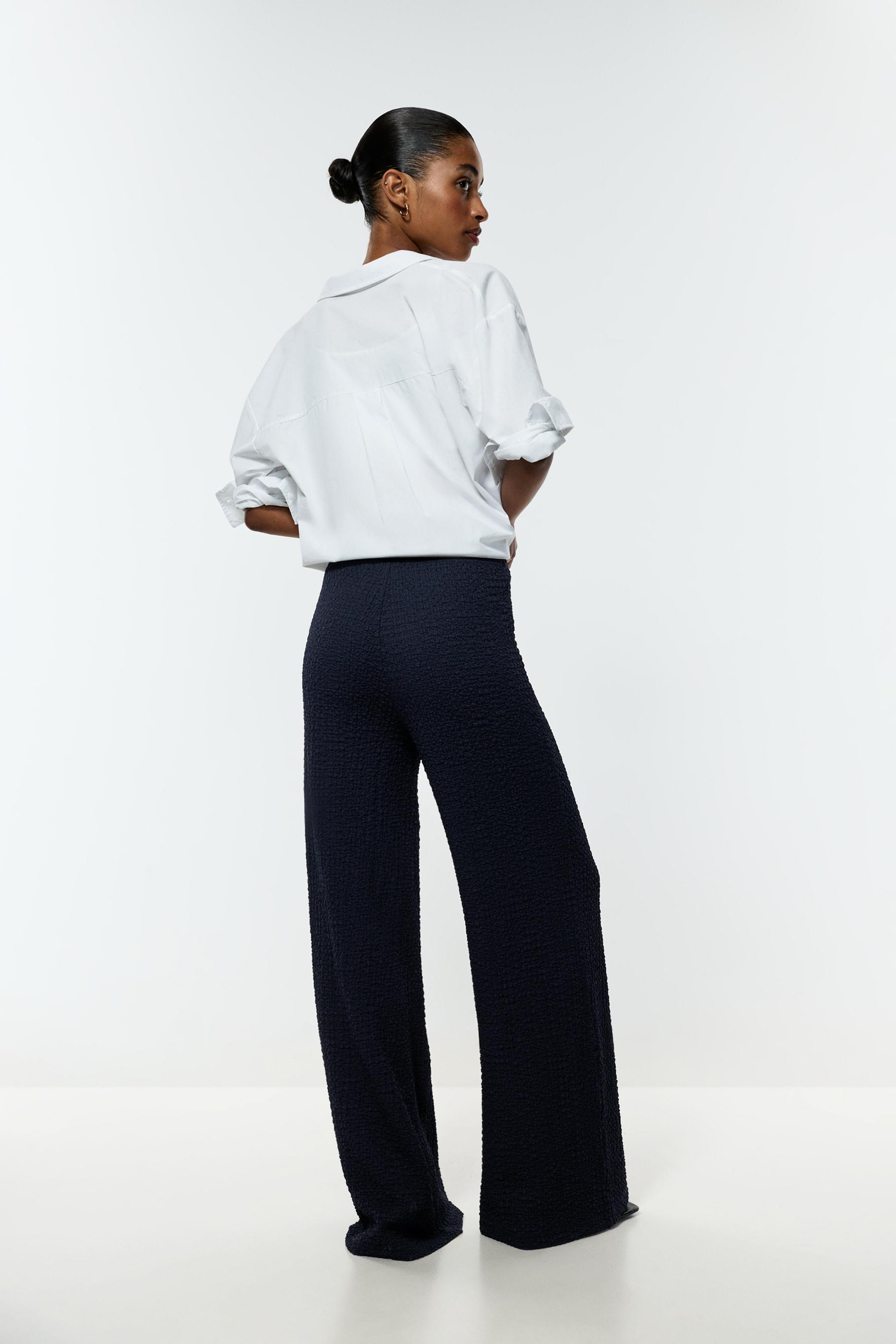 Textured wide-leg trousers — NAVY
