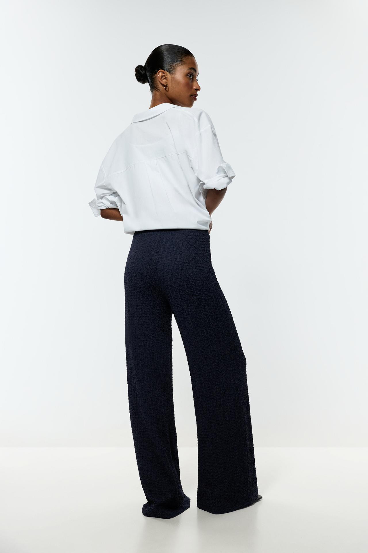 Textured wide-leg trousers — NAVY