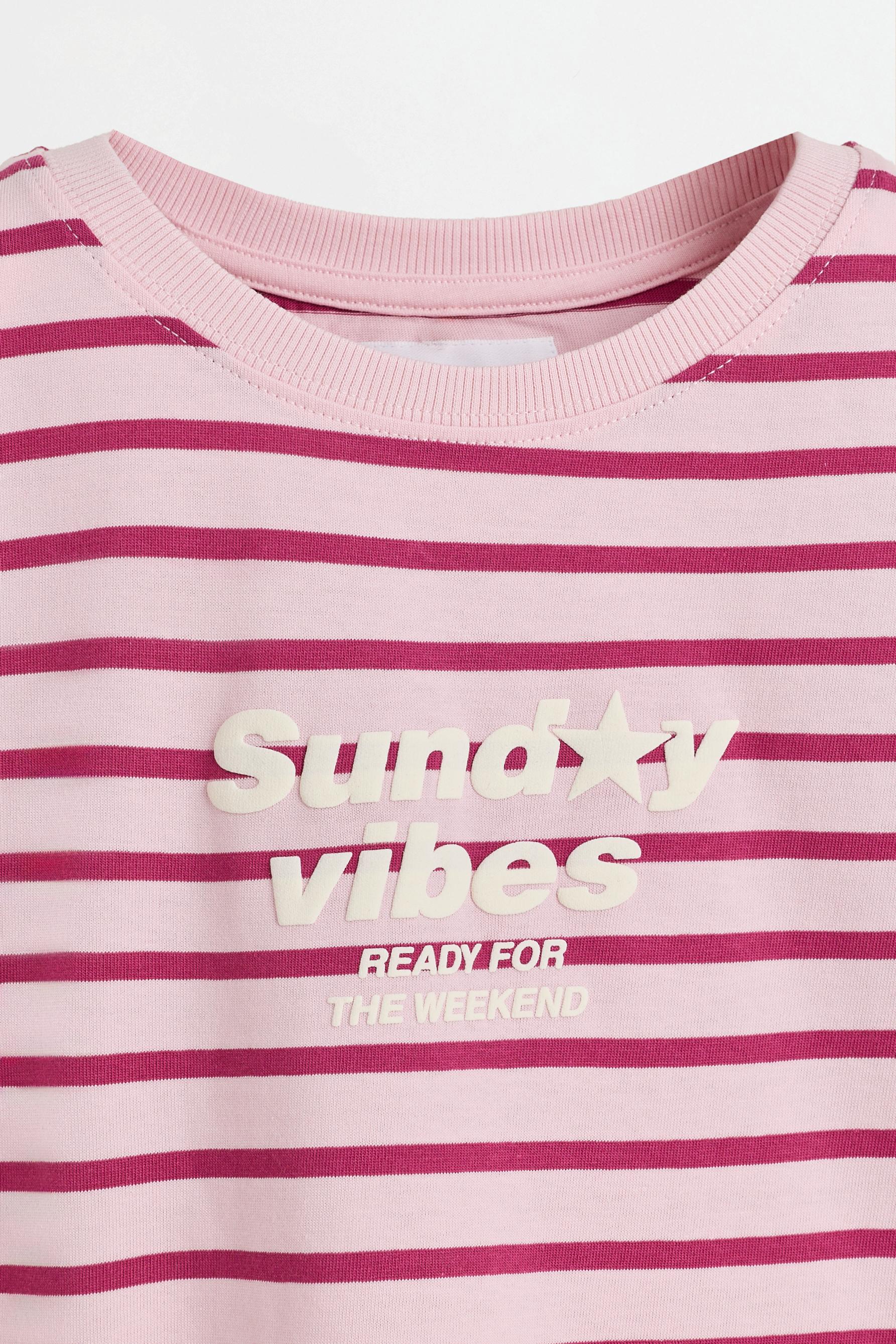 Striped T-shirt with textured text — PASTEL PINK