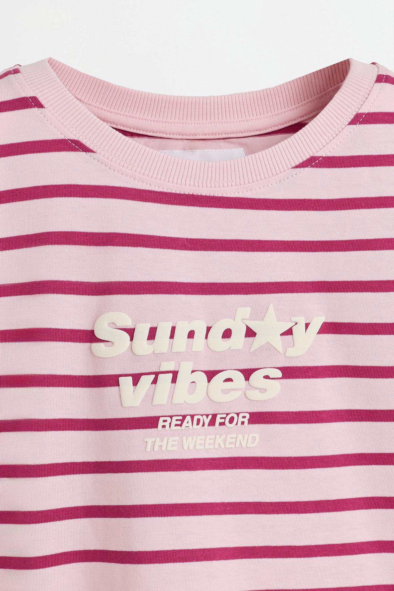 Striped T-shirt with textured text — PASTEL PINK