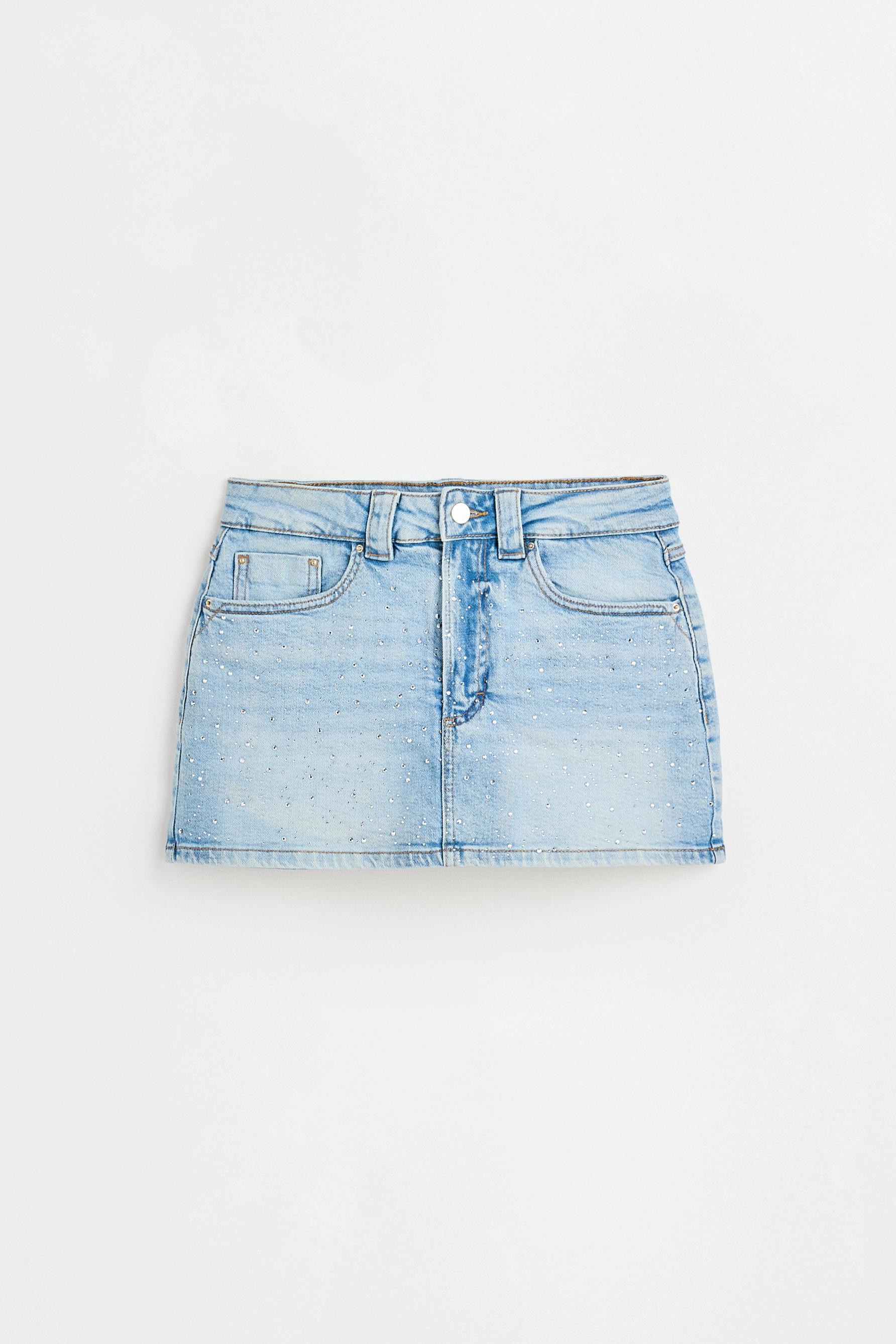 Rhinestone denim skort — FADED NAVY