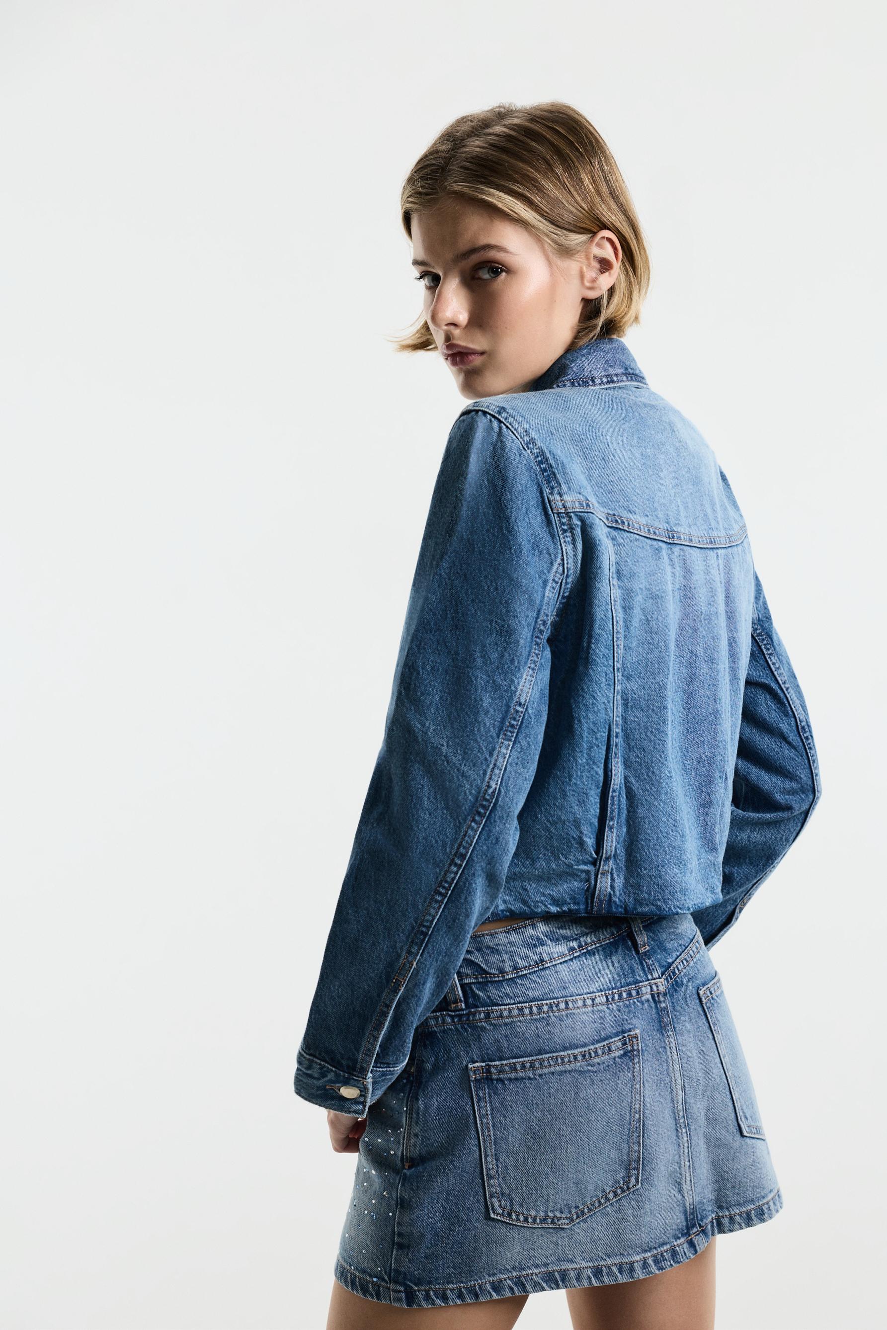 Rhinestone denim jacket — DARK BLUE