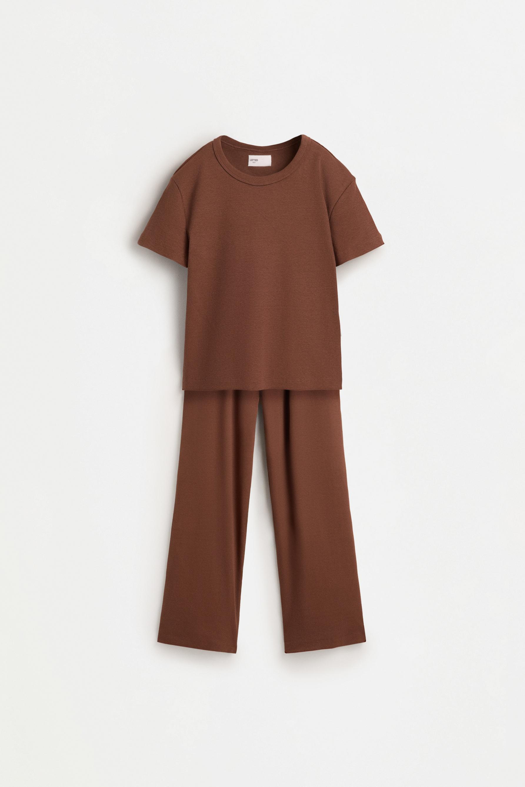 Ribbed T-shirt and trousers set — CHOCOLATE
