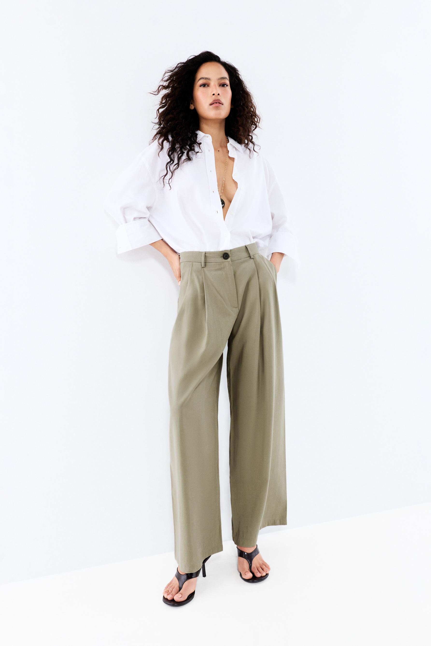 Flowing wide-leg trousers — PALE KHAKI