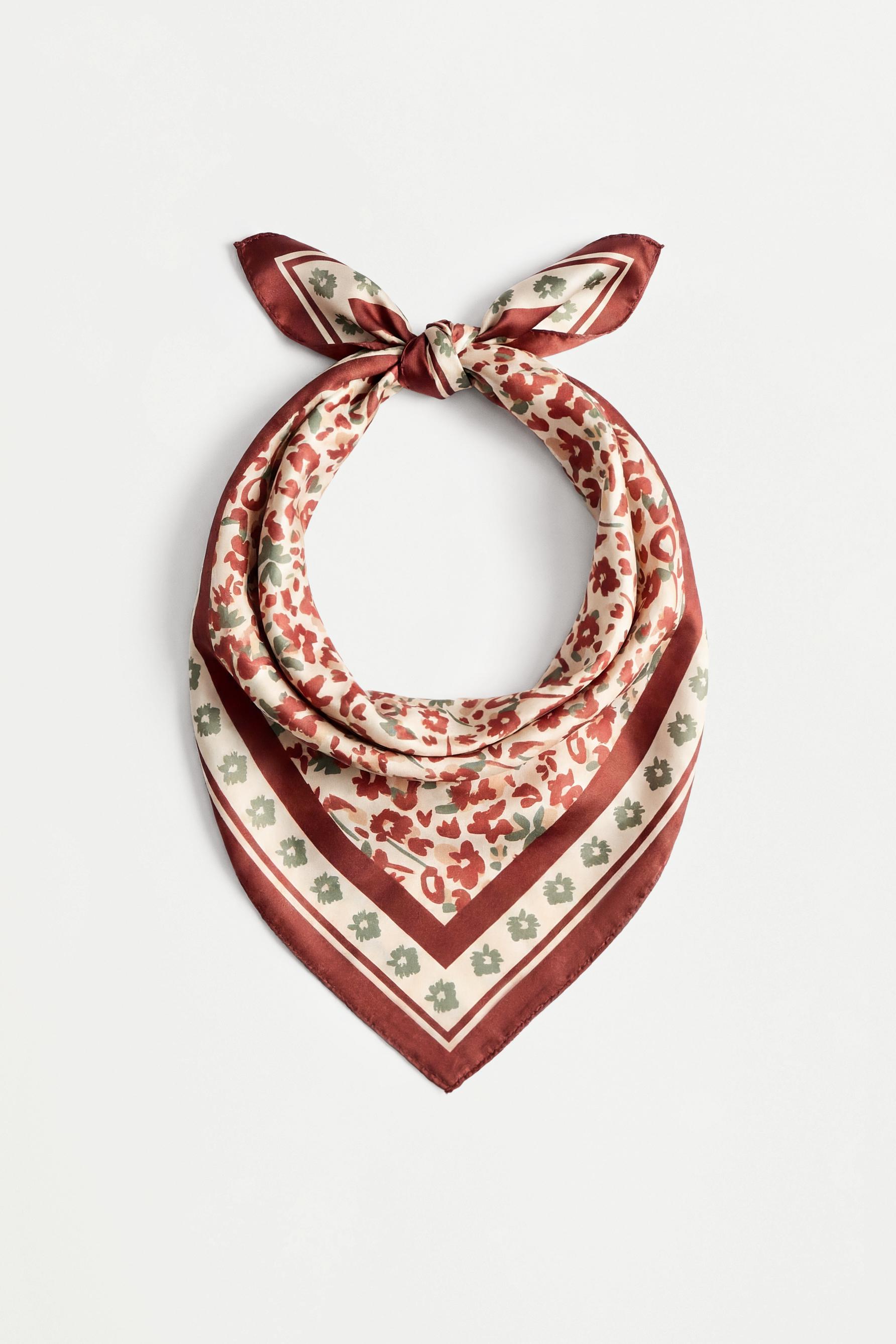 Satin floral scarf — BROWN