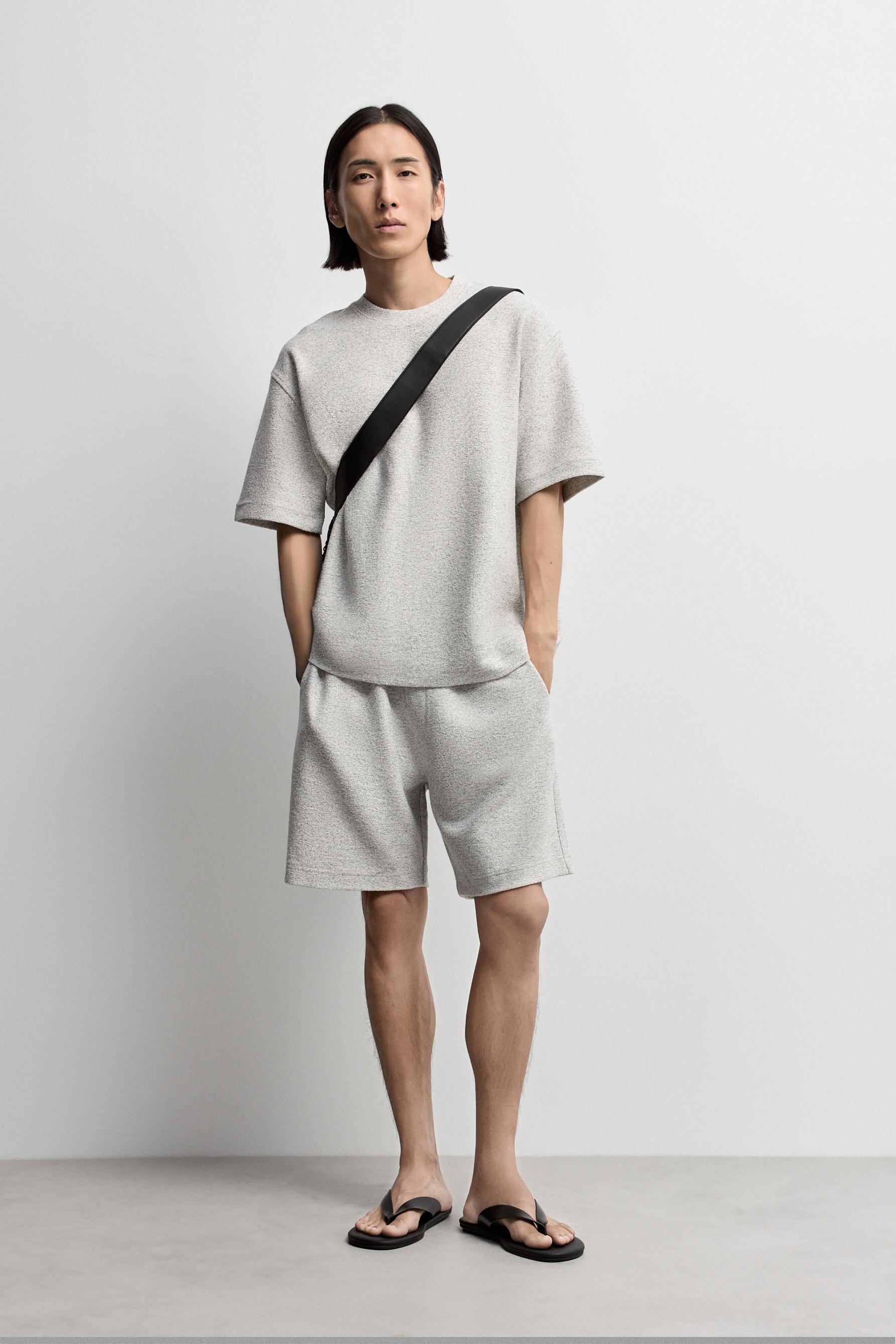 Textured short sleeve sweatshirt — OFF WHITE
