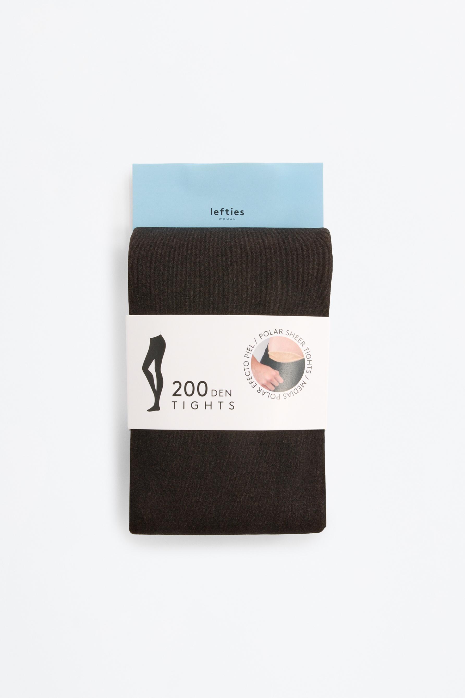Leather effect fleece tights 200 den — BLACK