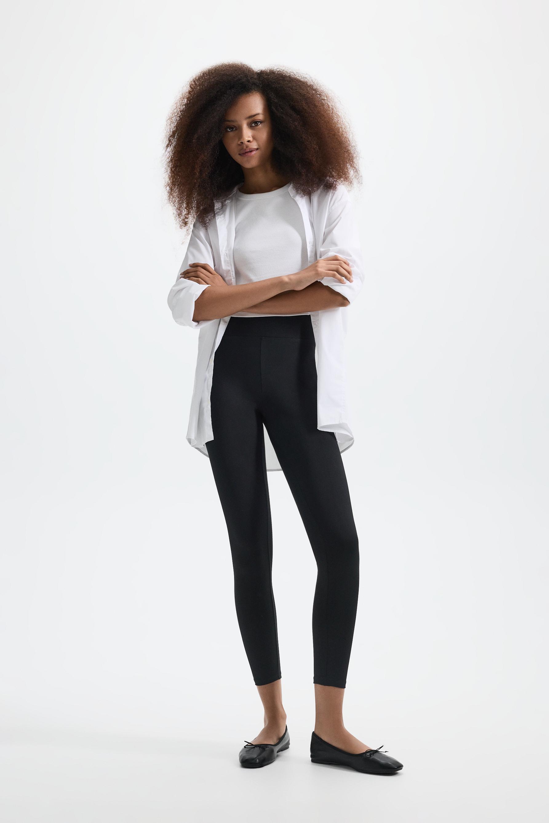Basic ribbed waist leggings — BLACK