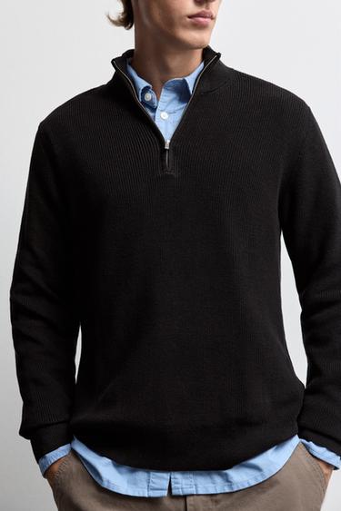 Textured zip-up sweater — BLACK 3