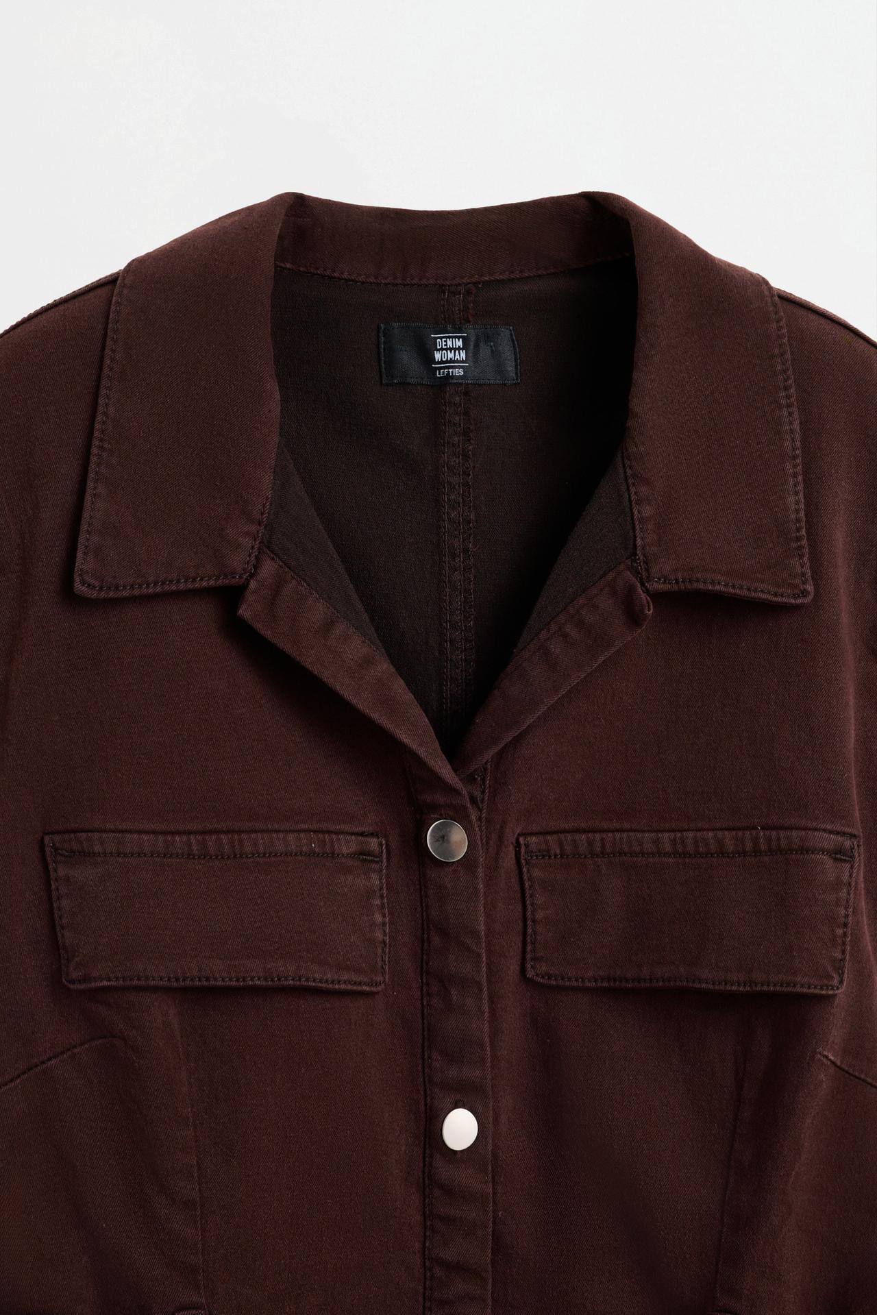 Fitted denim button-front dress — BROWN MARL
