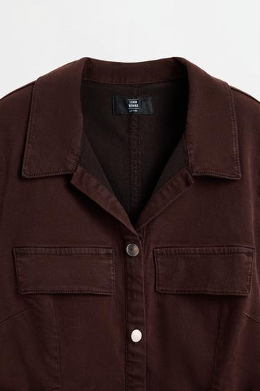 Fitted denim button-front dress — BROWN MARL 7