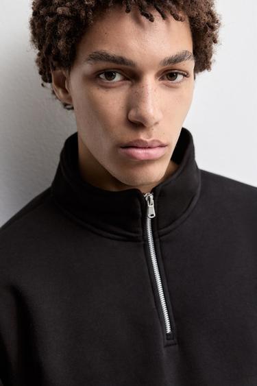 High-neck zip-up sweatshirt — BLACK 5