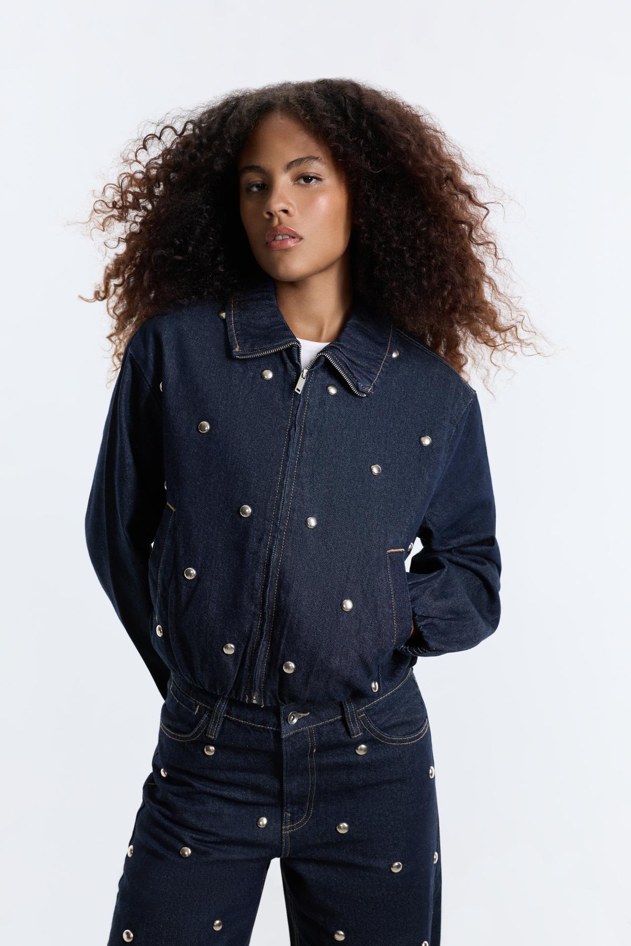 Denim jacket with studs — NAVY