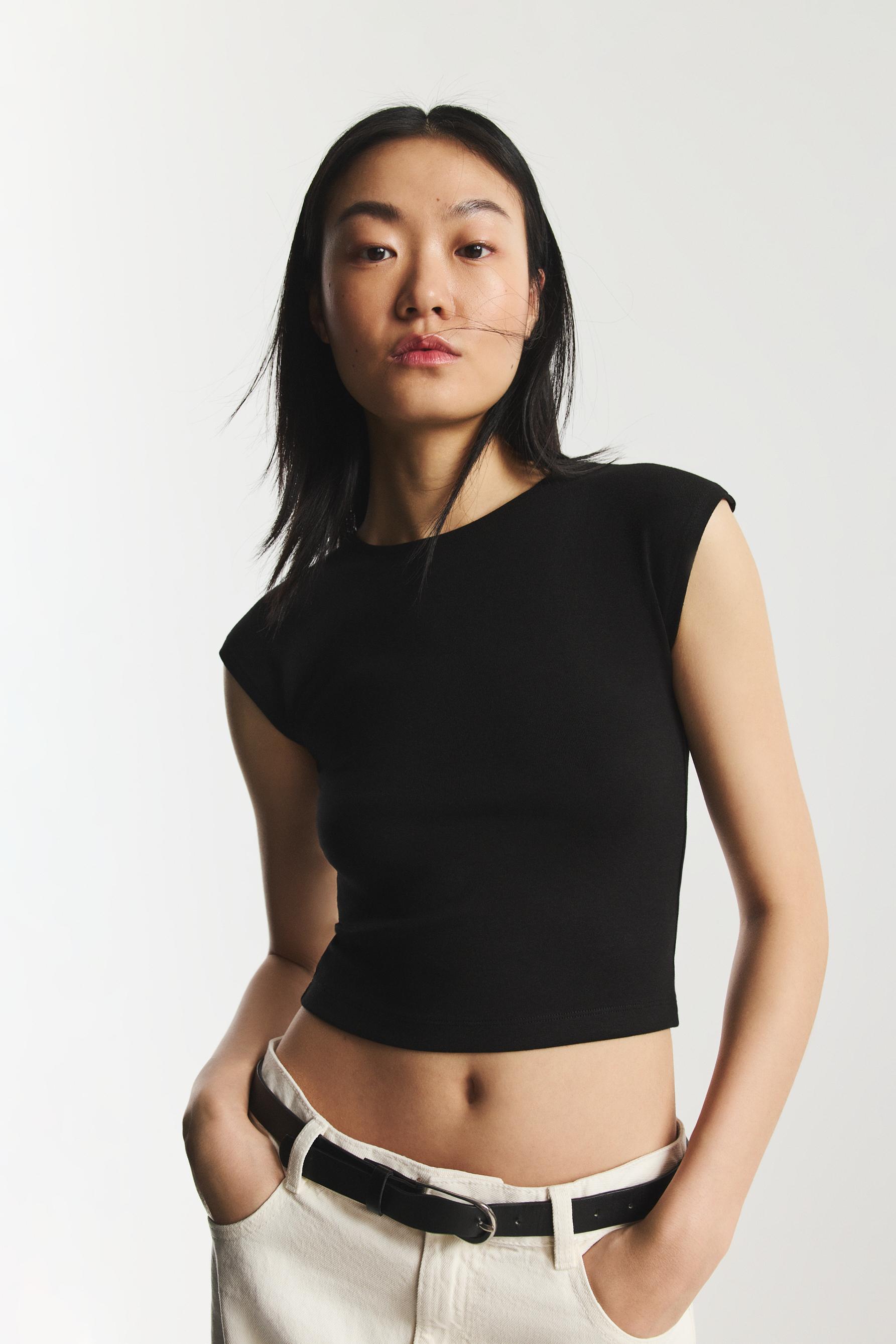 Cropped T-shirt — BLACK