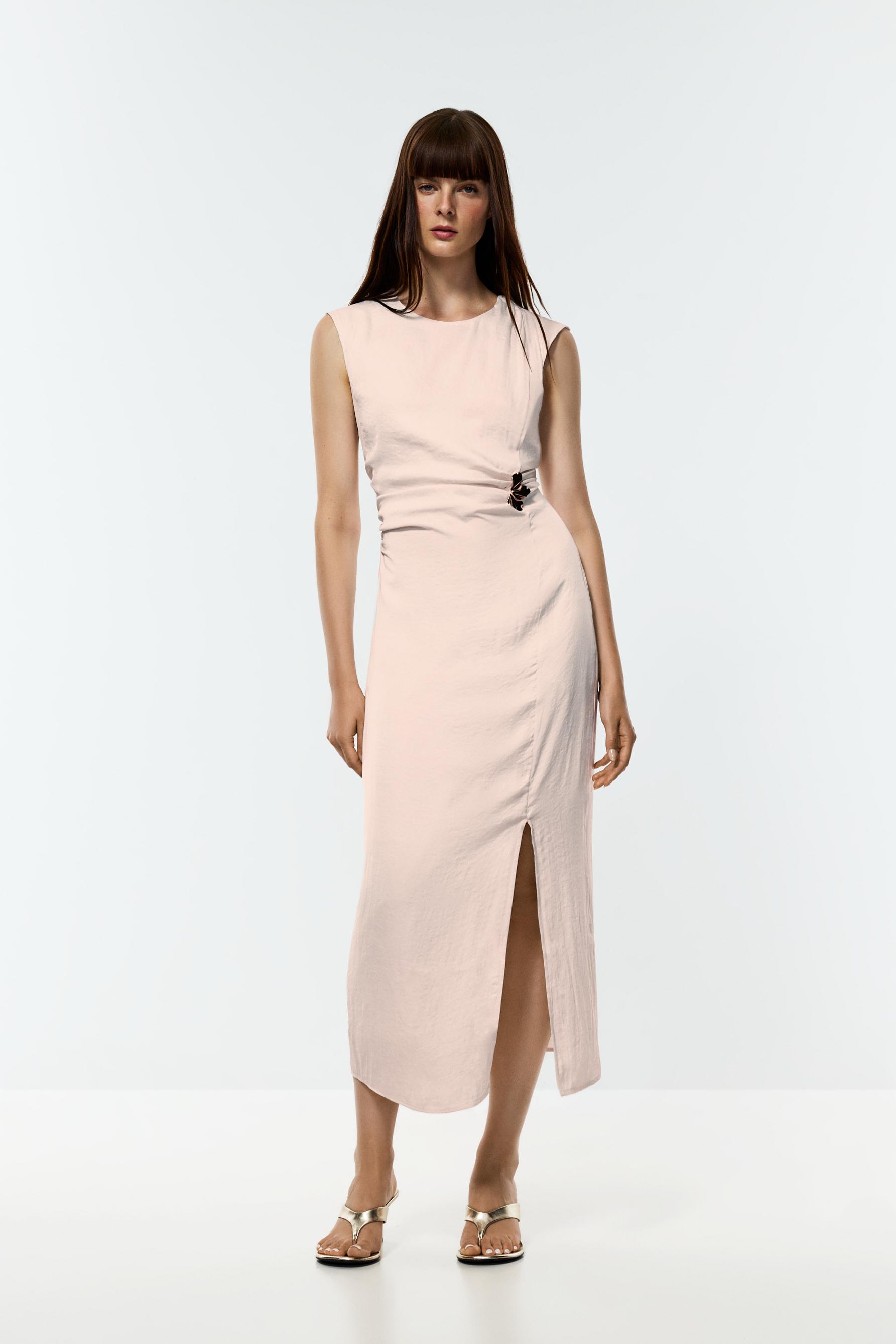 Jewel satin midi dress — CREAM