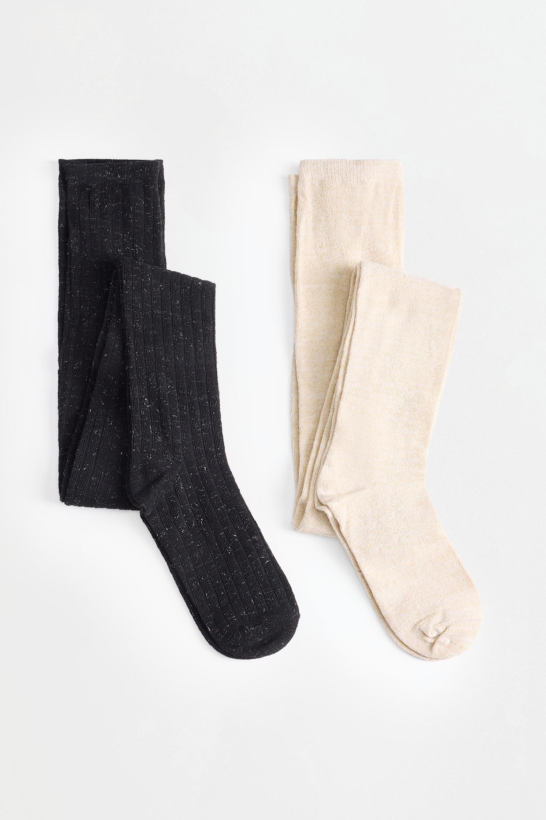 2-pack of glittery ribbed tights — ECRU/BLACK