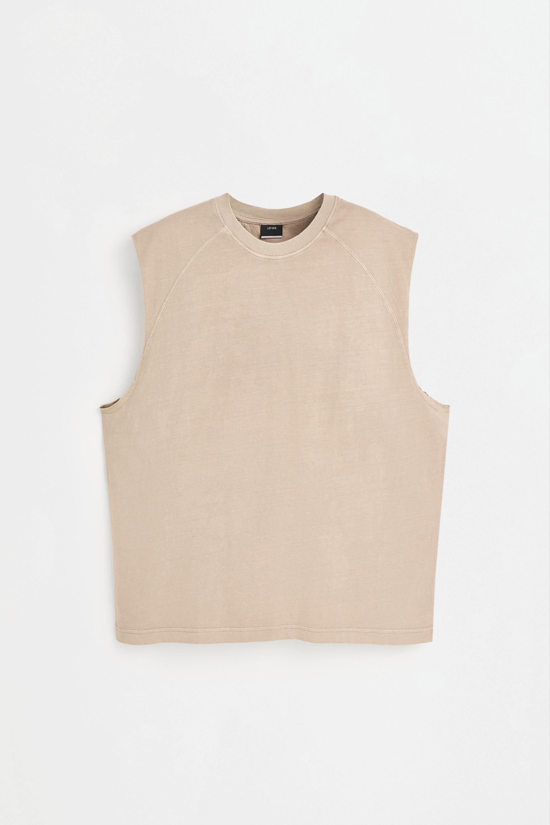 Washed-effect sleeveless T-shirt — CAMEL