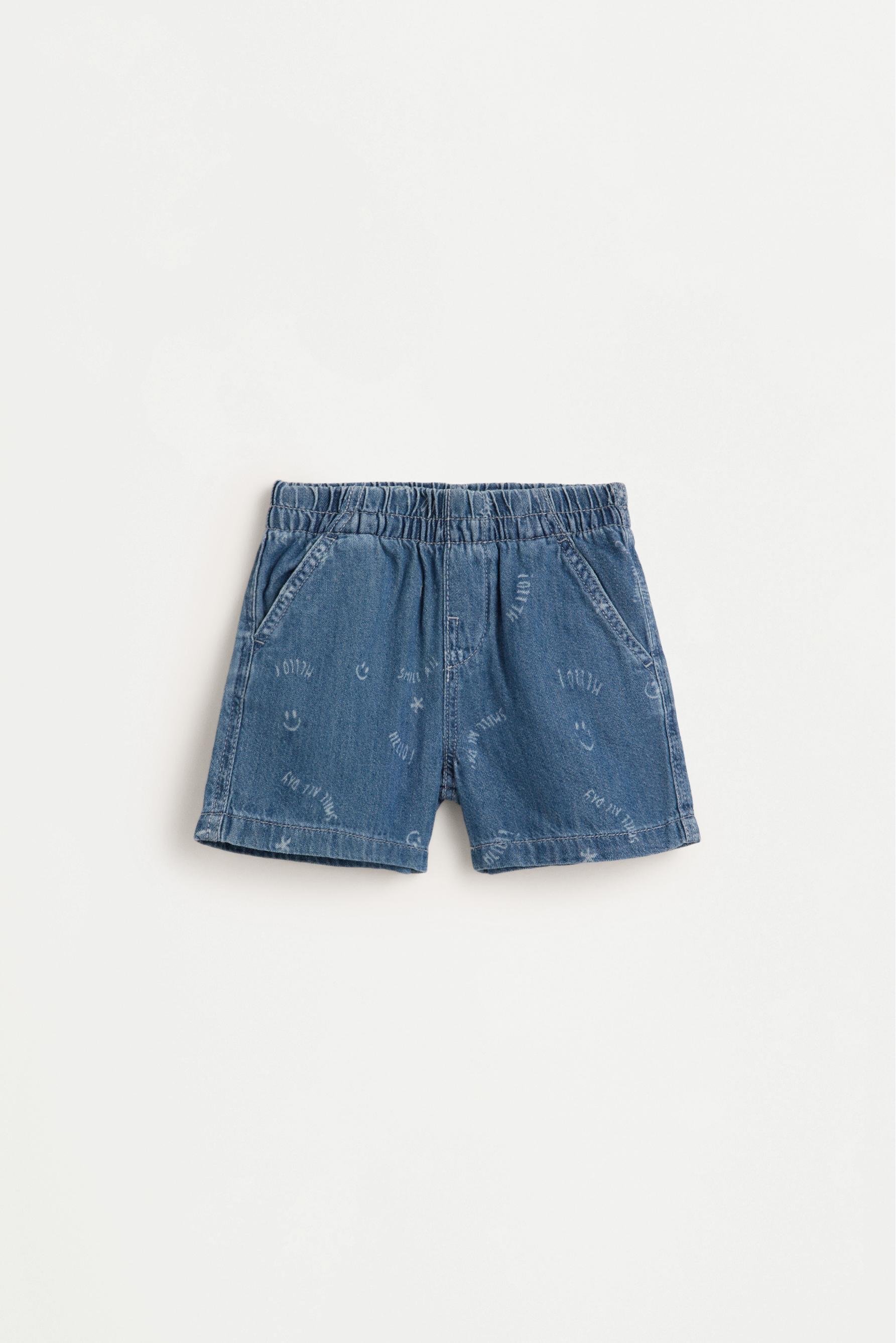 Printed denim jogger Bermuda shorts — FADED NAVY