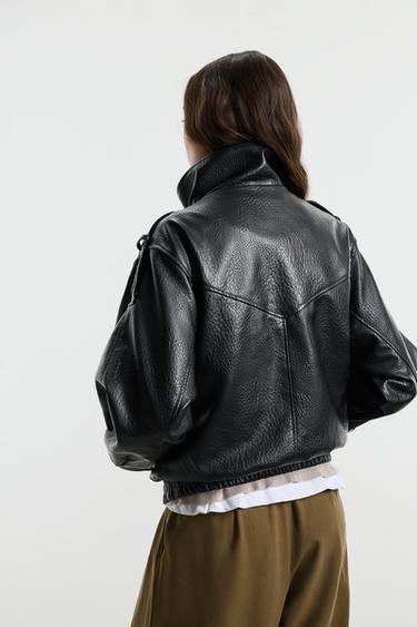 Oversize leather effect bomber jacket — BLACK 5