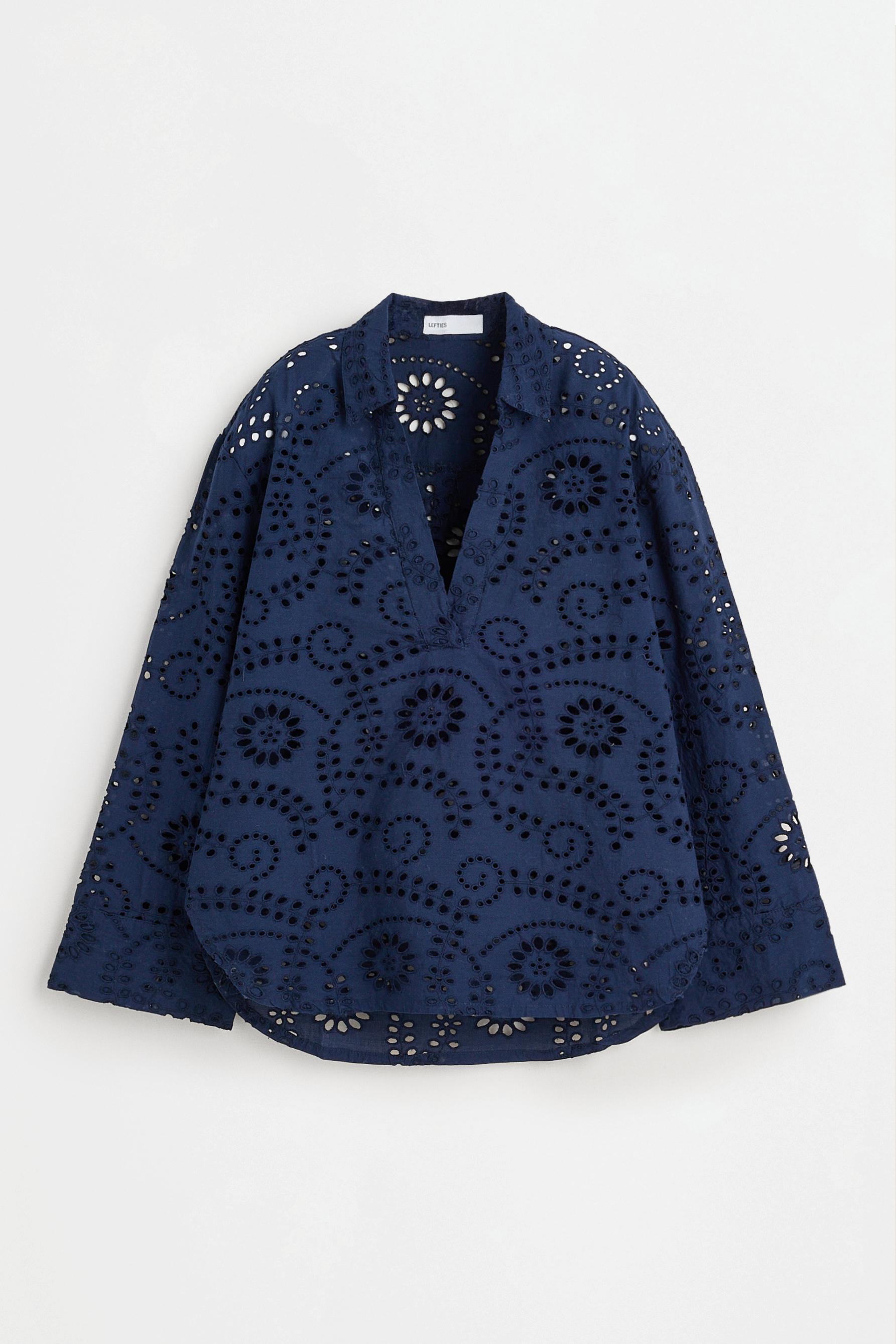 Oversize Swiss embroidery shirt — BLUE