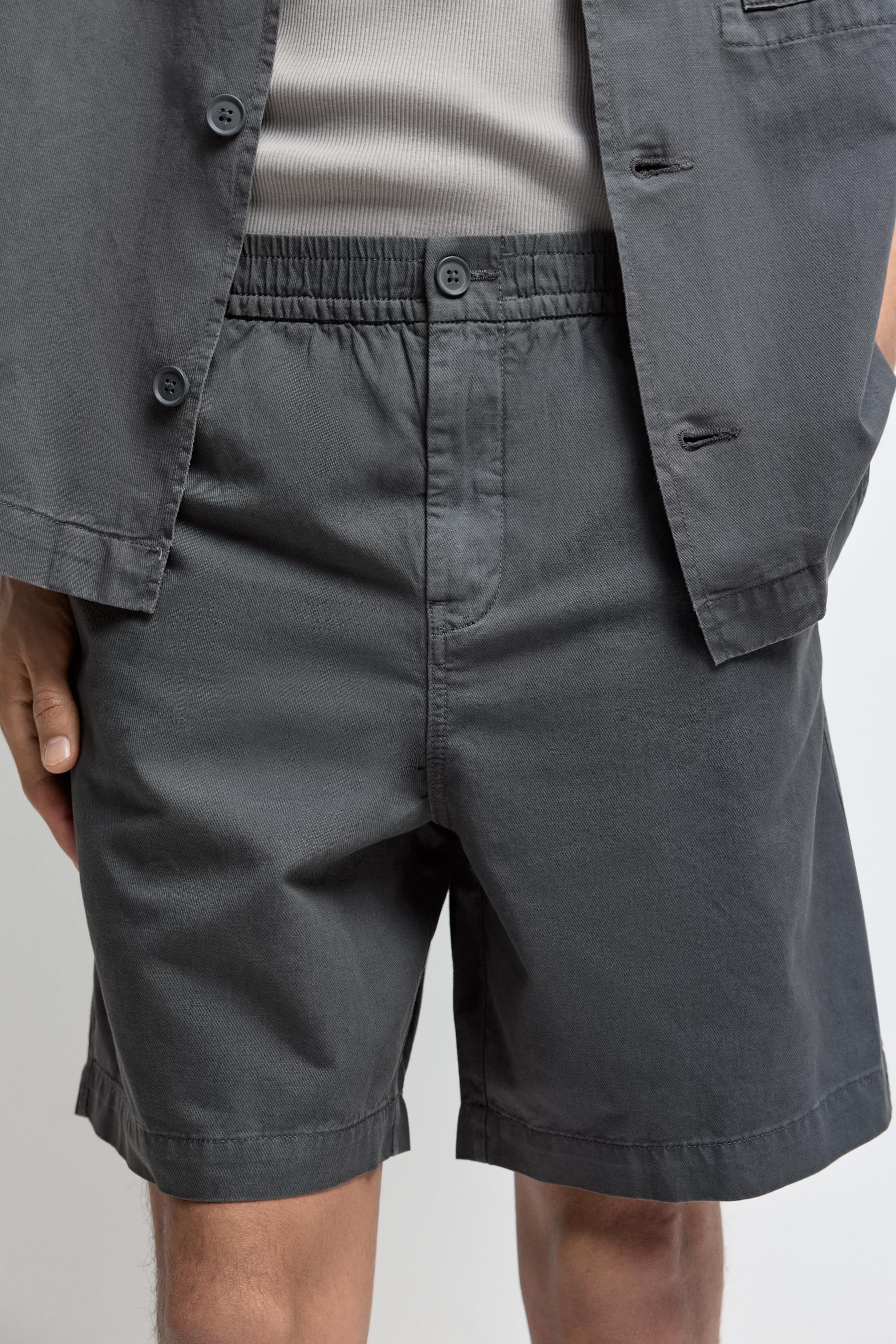 Linen blend jogger Bermuda shorts — ANTHRACITE GREY