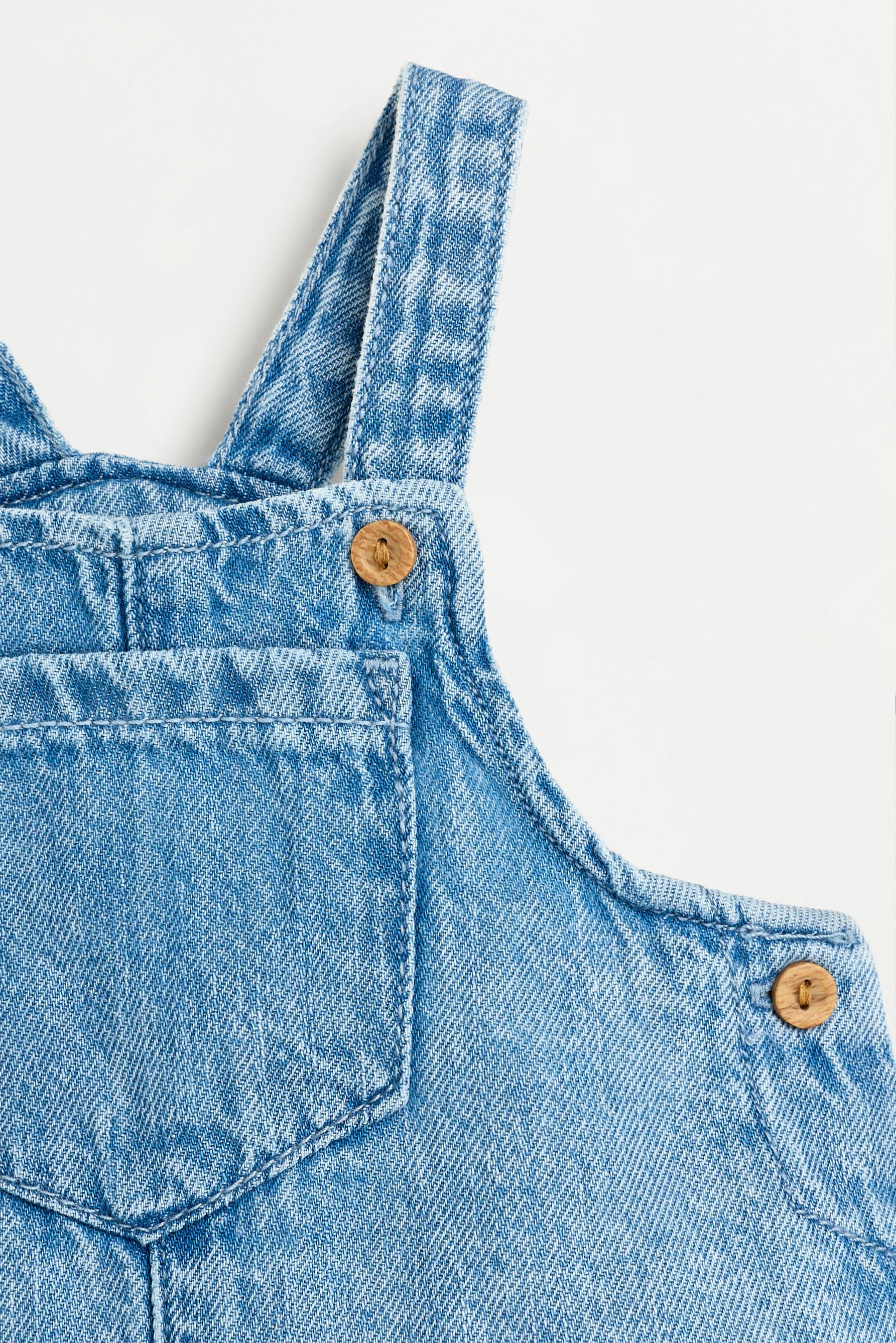Denim pinafore dress and bloomers set — BLUE