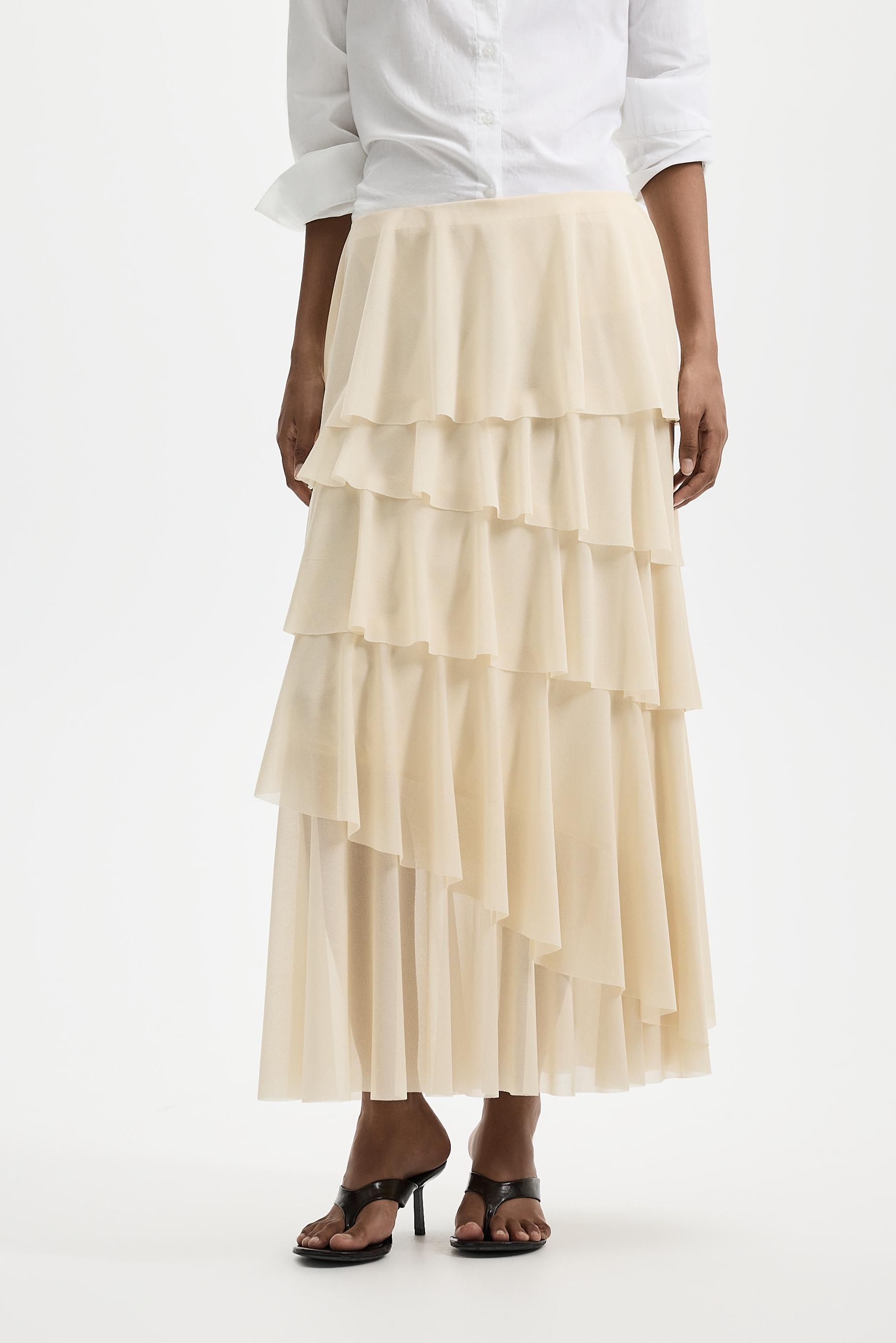 Ruffled midi skirt — ECRU