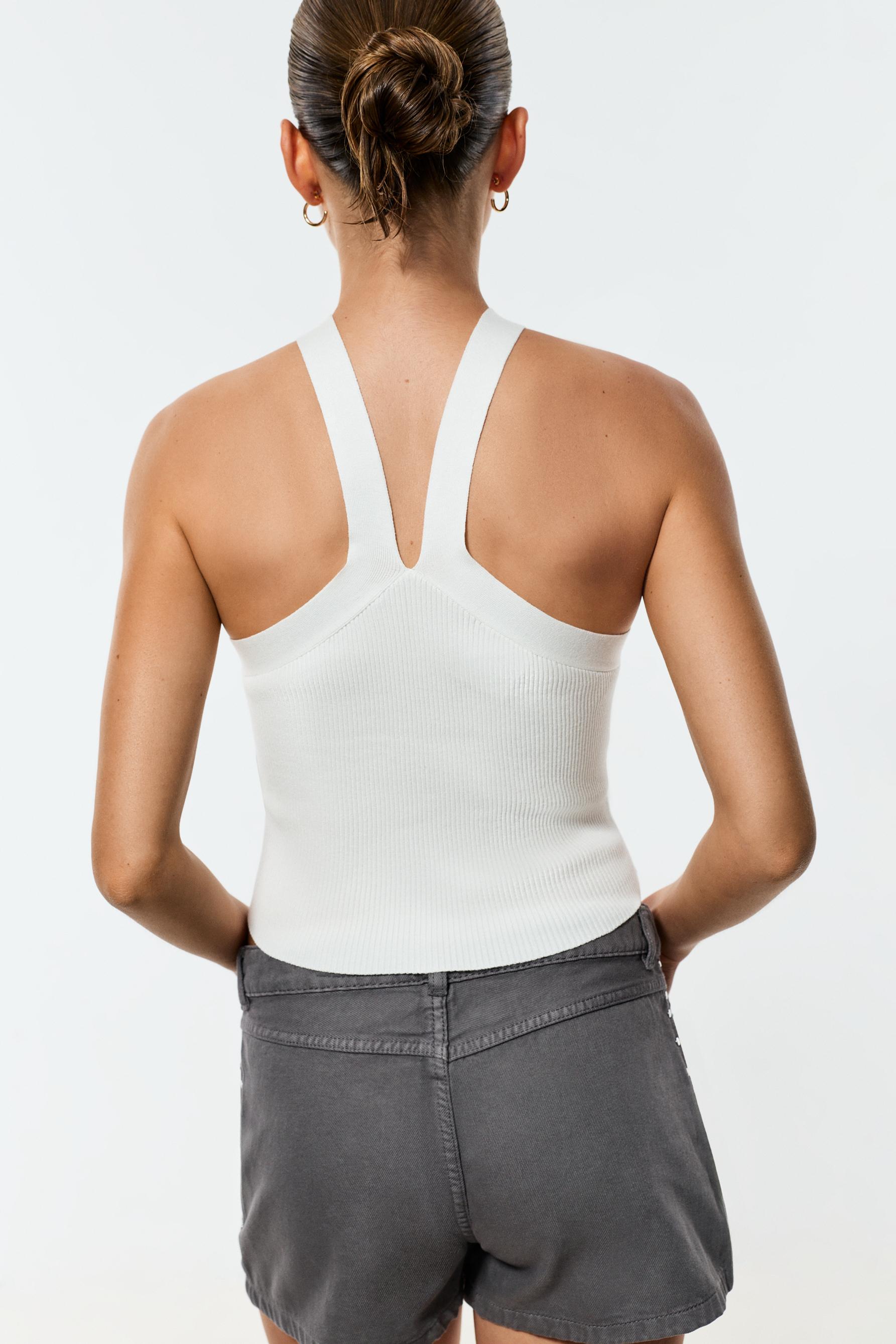 Criss-cross strap knit top — OFF WHITE