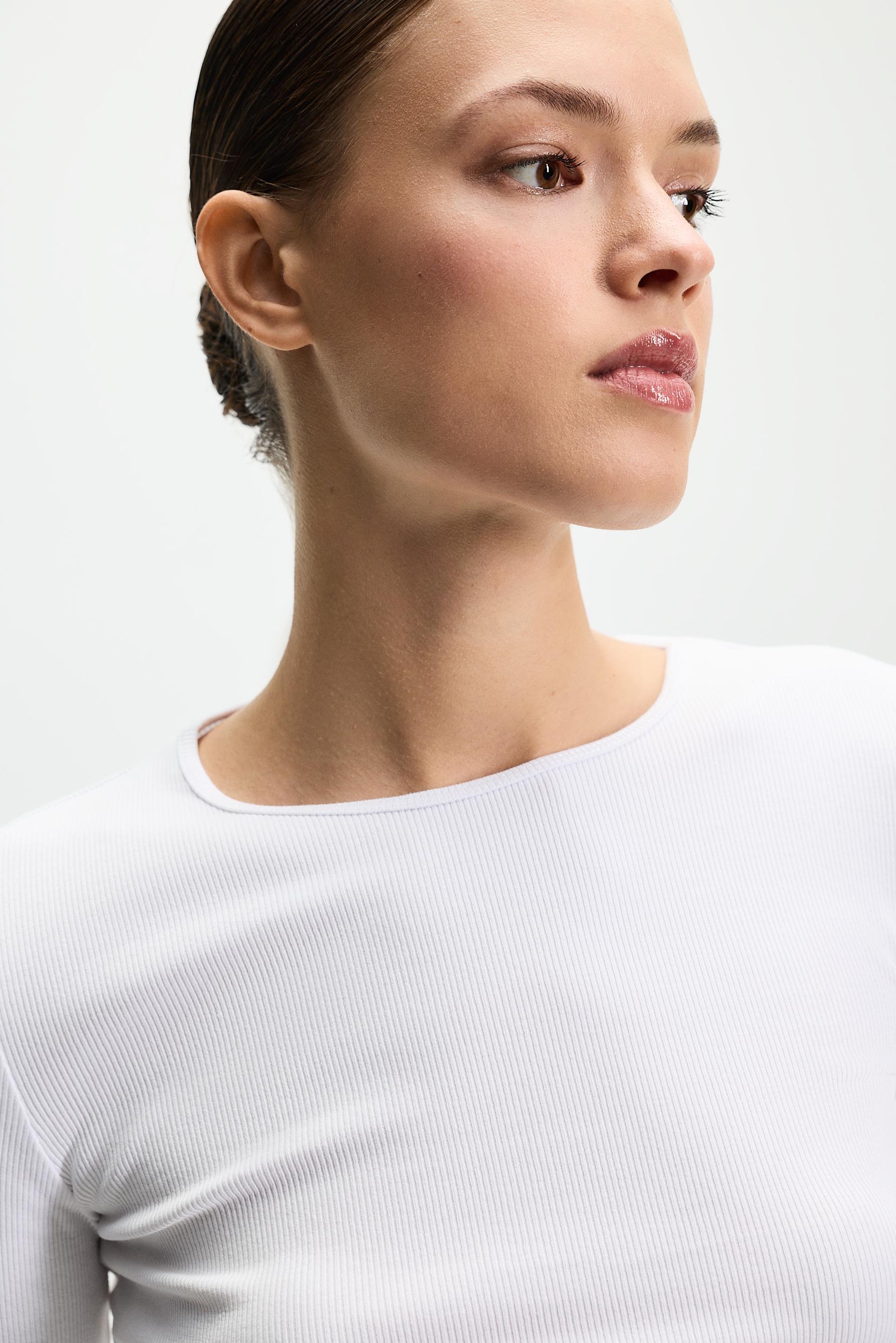 Ribbed long sleeve T-shirt — WHITE