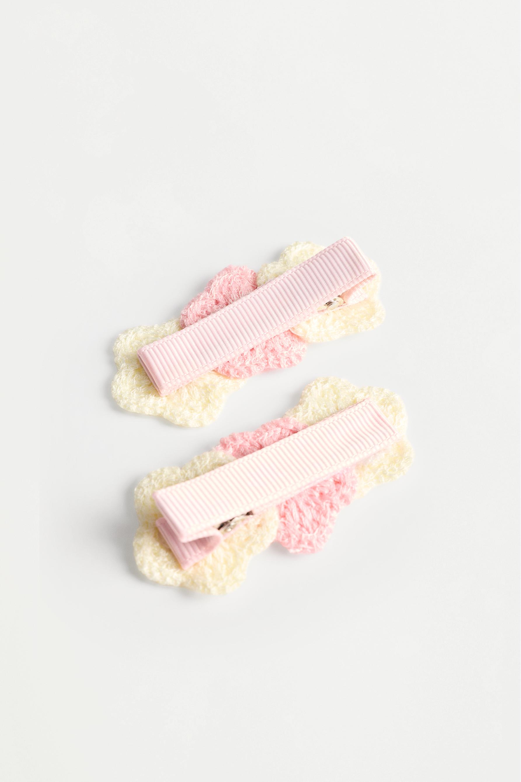 2-pack crochet flower hair clips — PINK/WHITE