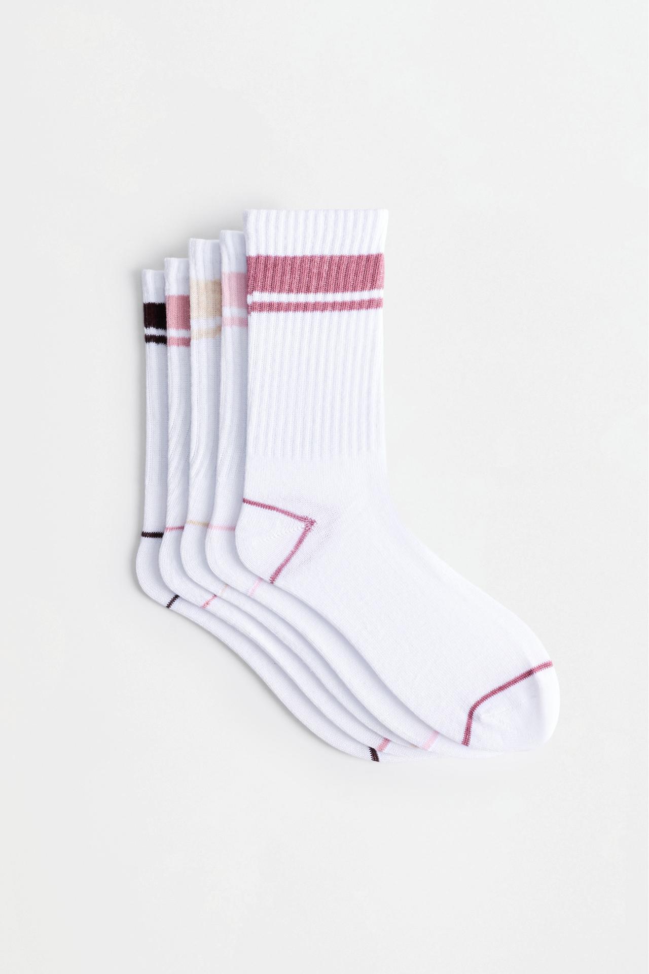 Striped sports socks (5-pack) — PINKISH WHITE