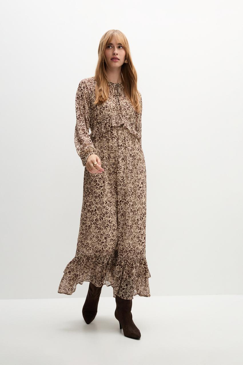 Lefties Vestido Lunares Manga Larga Vestido Midi Fluido Vestidos