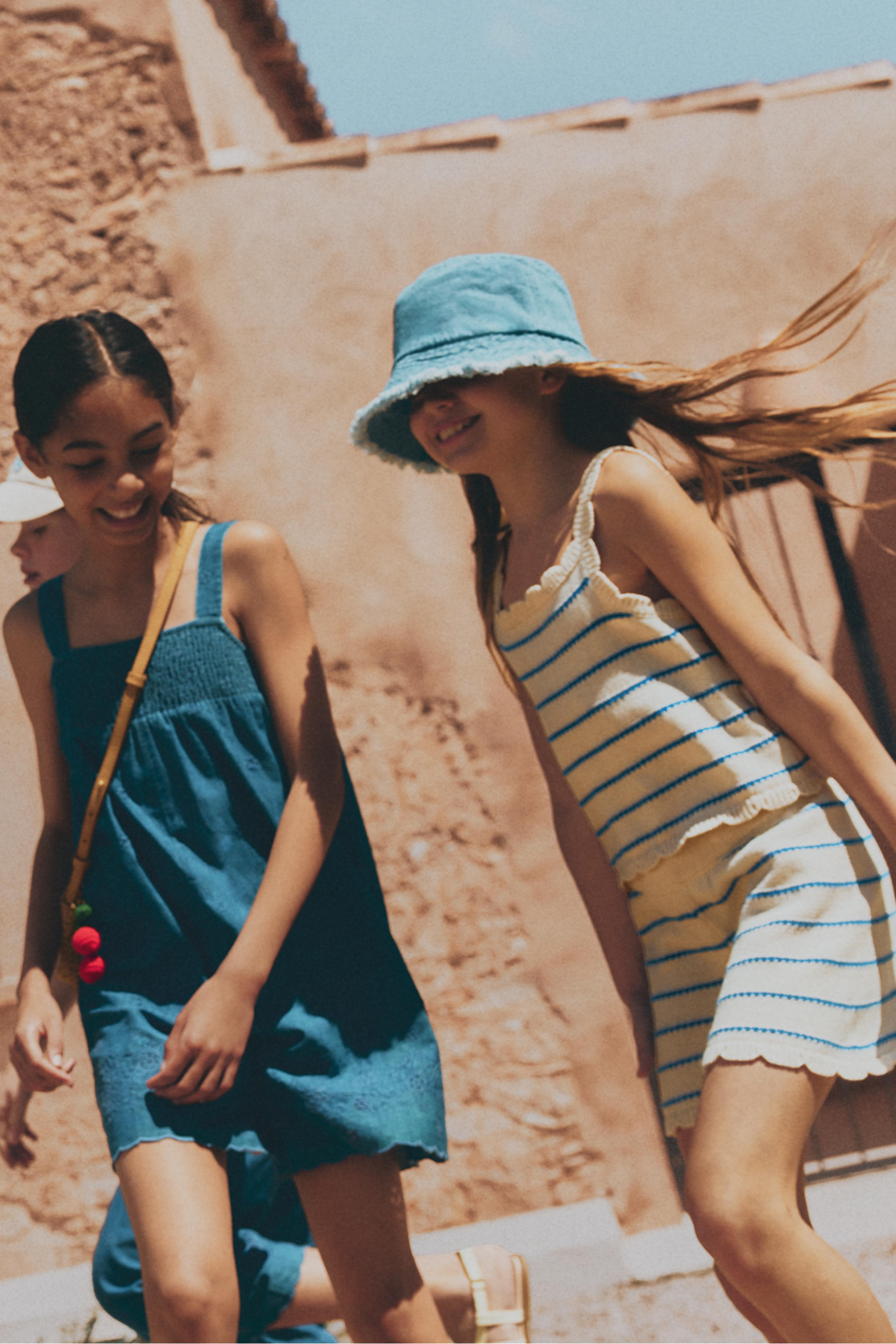 Girl's striped beige shorts — ECRU/BLUE