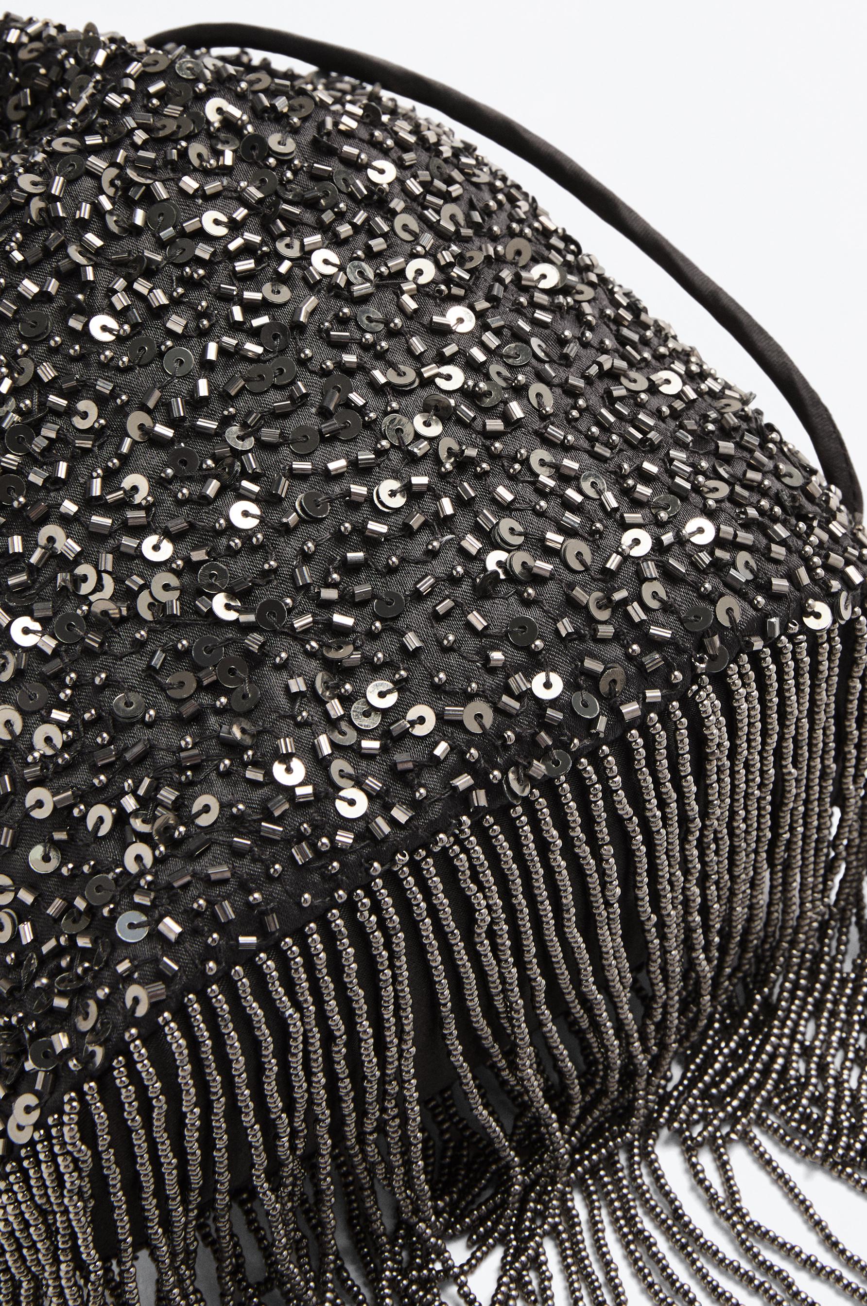 Beaded crossbody bucket bag — GREY
