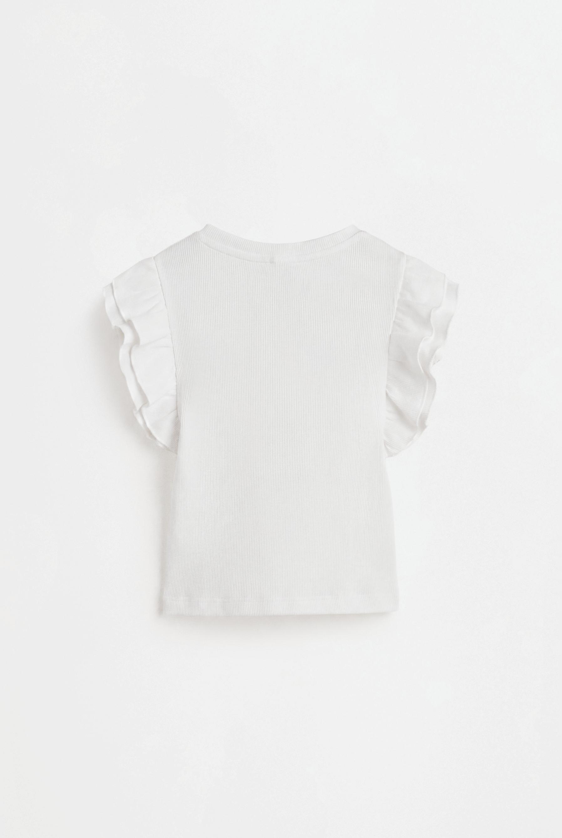 Ribbed T-shirt with ruffles — OFF WHITE