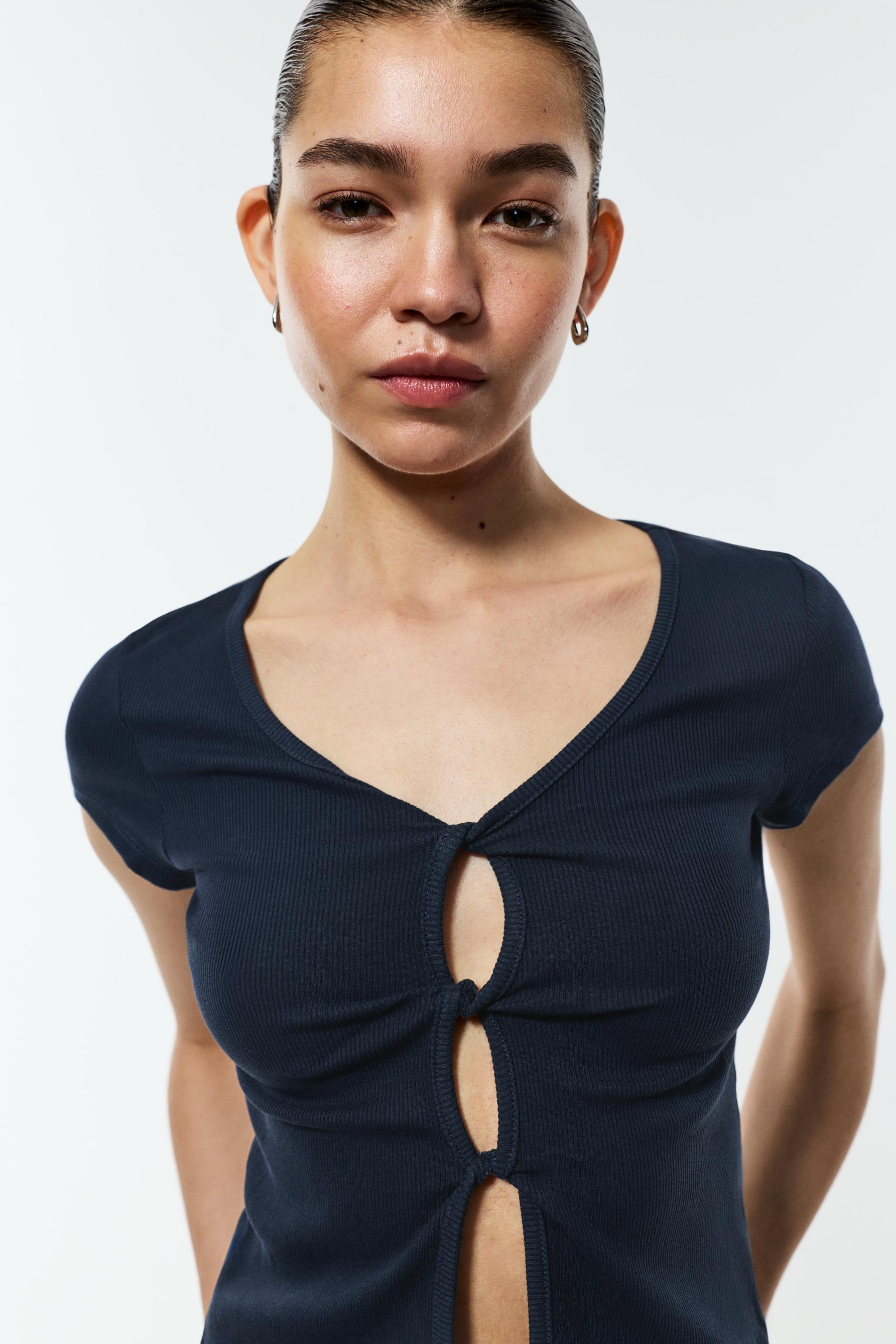 Ribbed cut-out top — NAVY