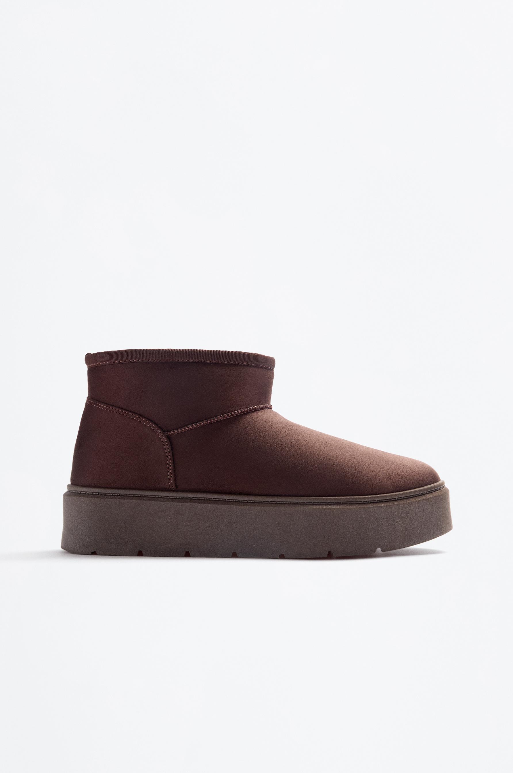 Platform fur ankle boot — BROWN