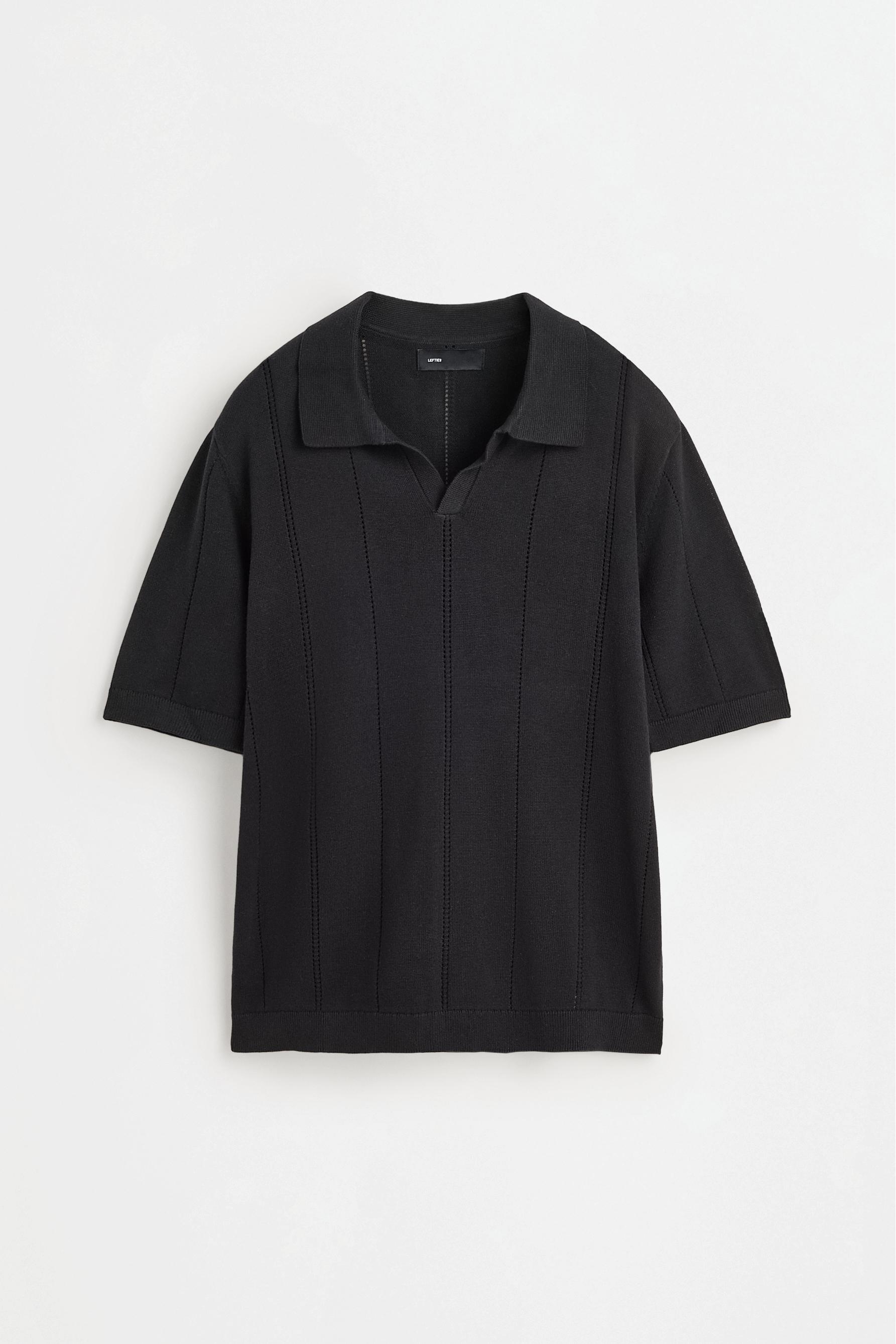 Openwork knit polo shirt — BLACK