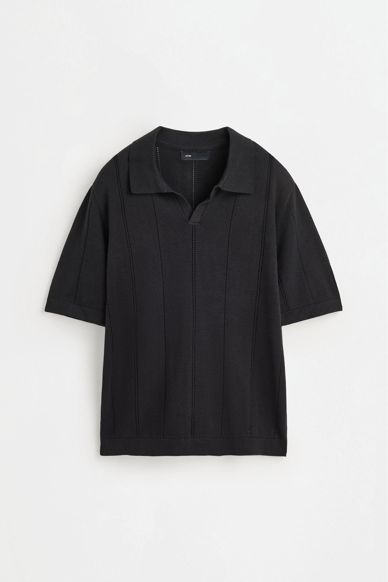 Openwork knit polo shirt — BLACK