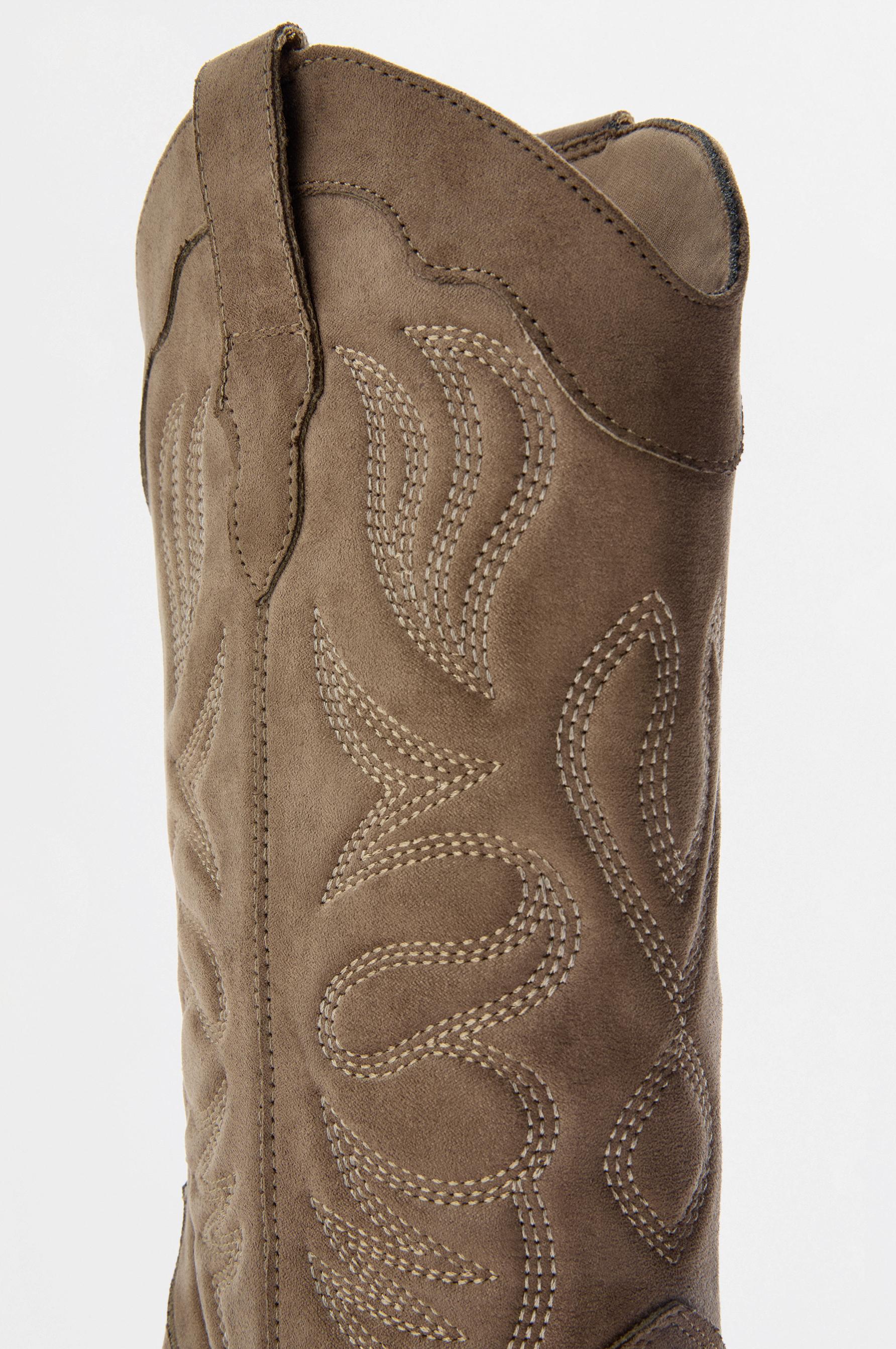 Split suede-effect cowboy boots — BROWN