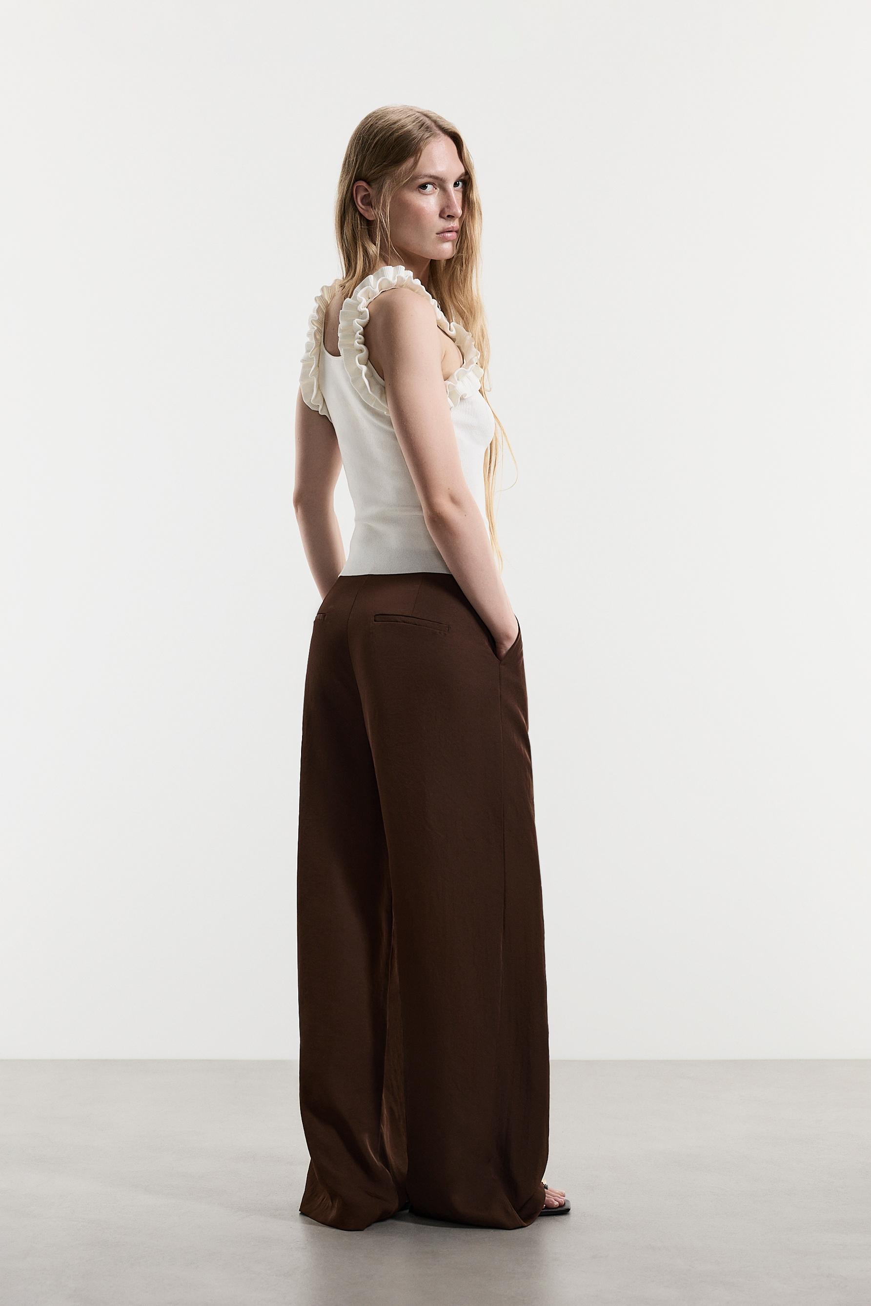 Satin wide-leg trousers — BROWN