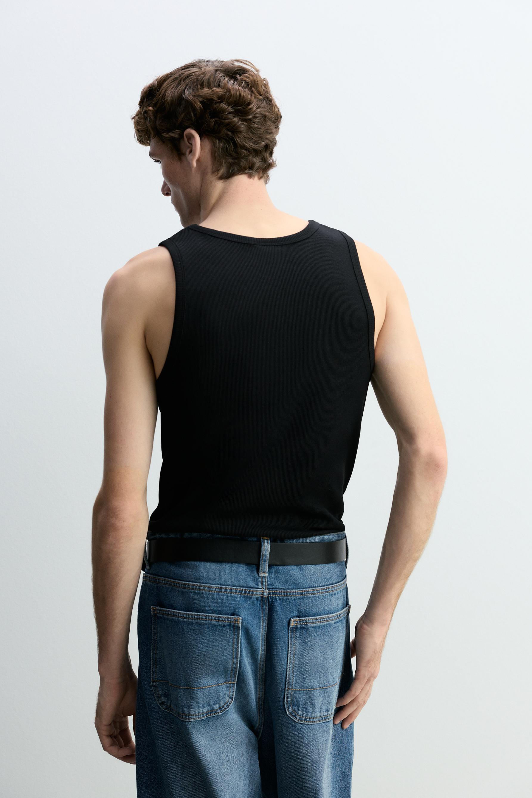 Ribbed vest top — BLACK