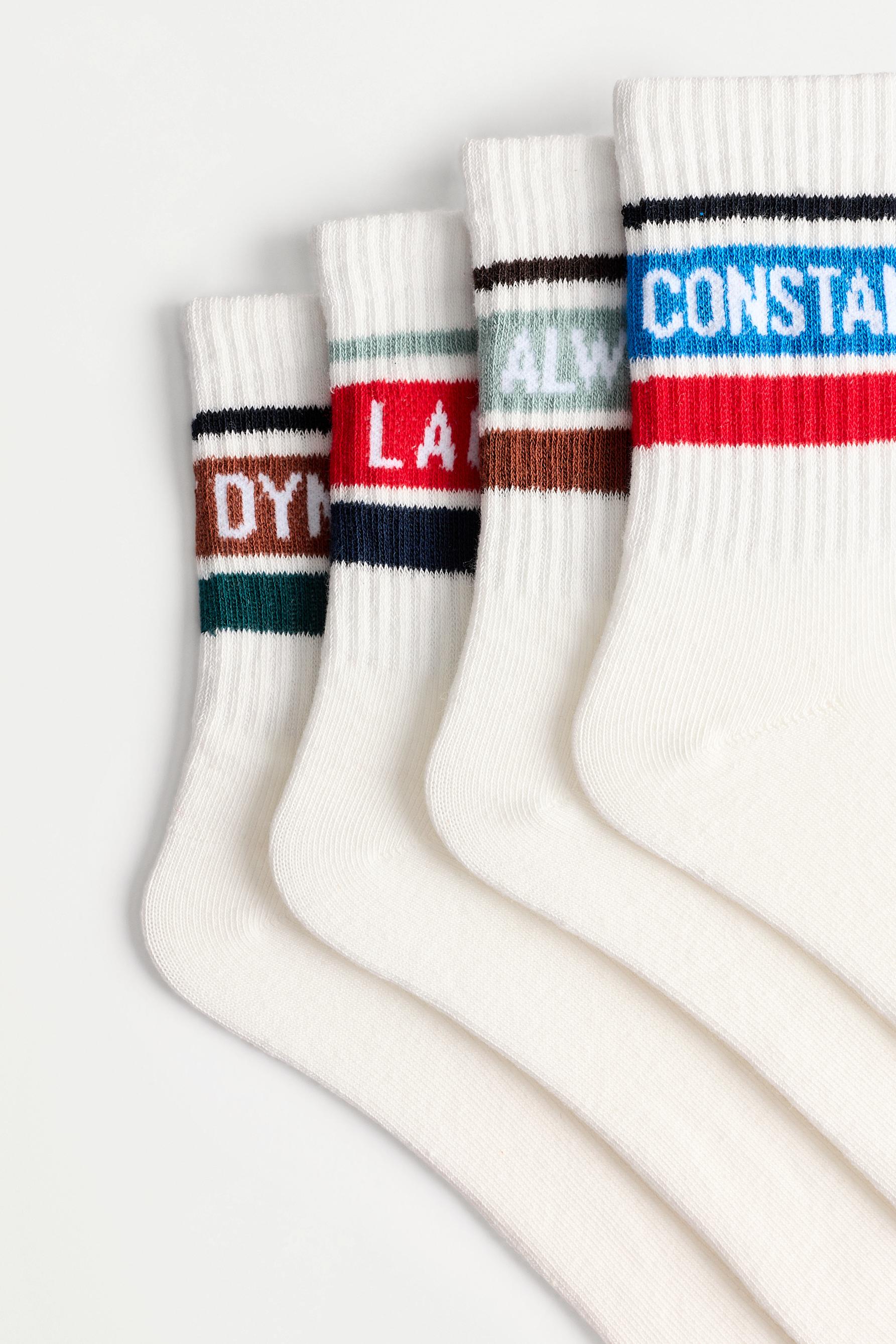 4-pack of long socks with slogan — WHITE/RED