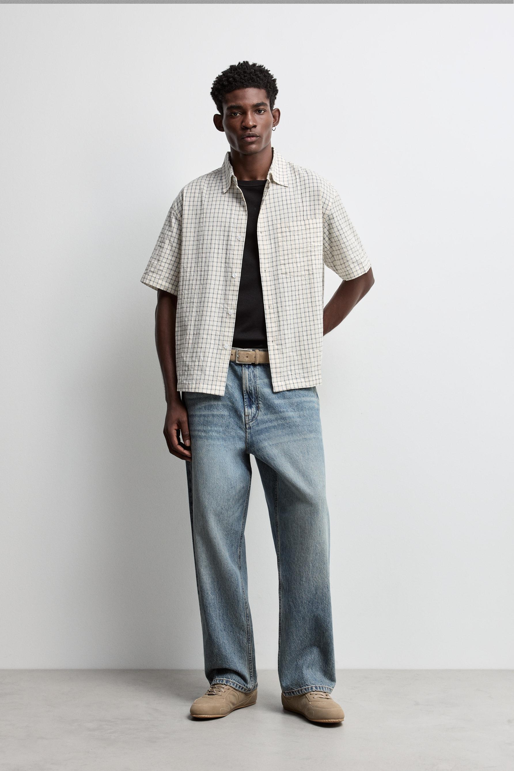 Textured check shirt — SAND