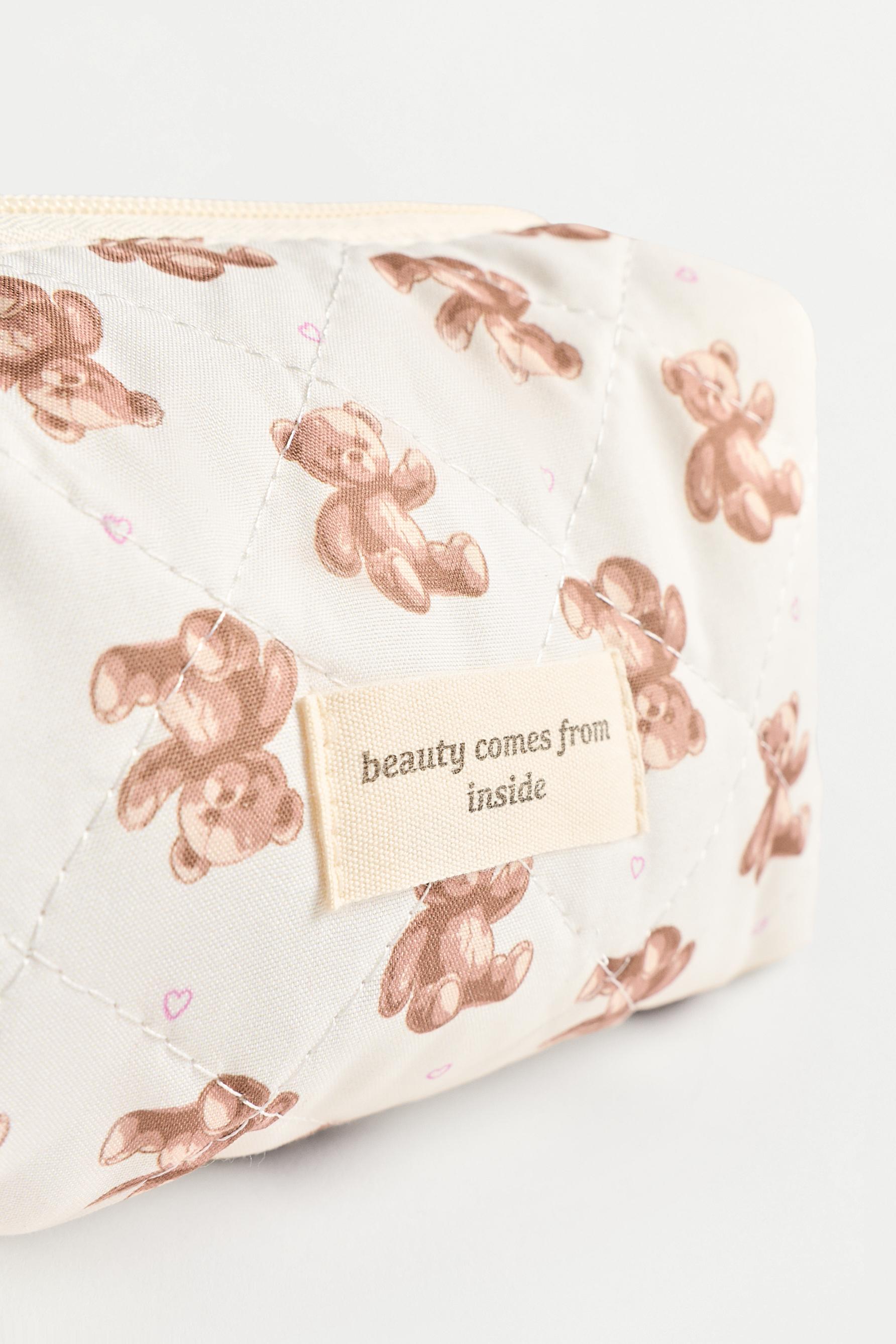 Small bear print toiletry bag — BEIGE
