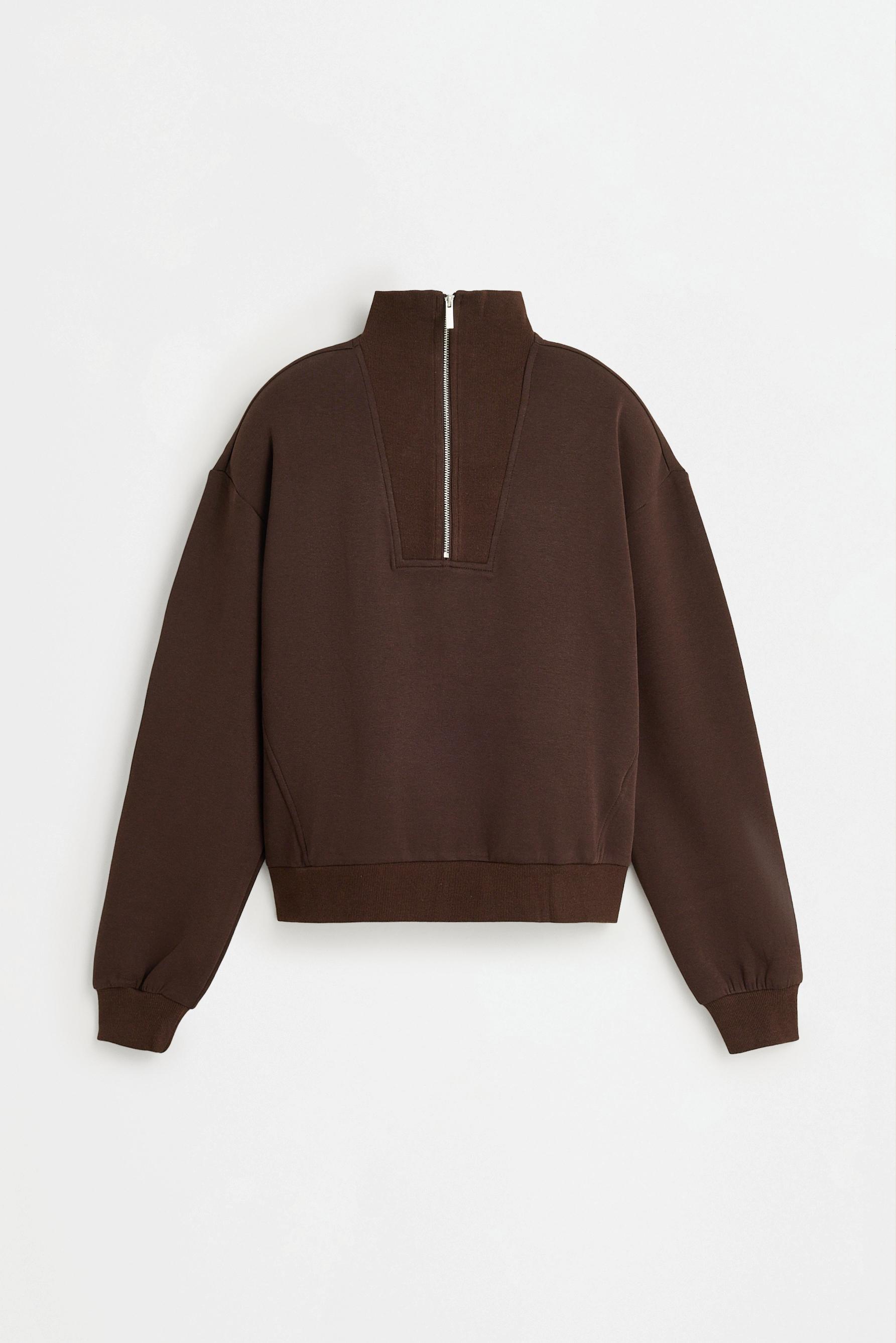 Basic quarter-zip sweatshirt — CHOCOLATE